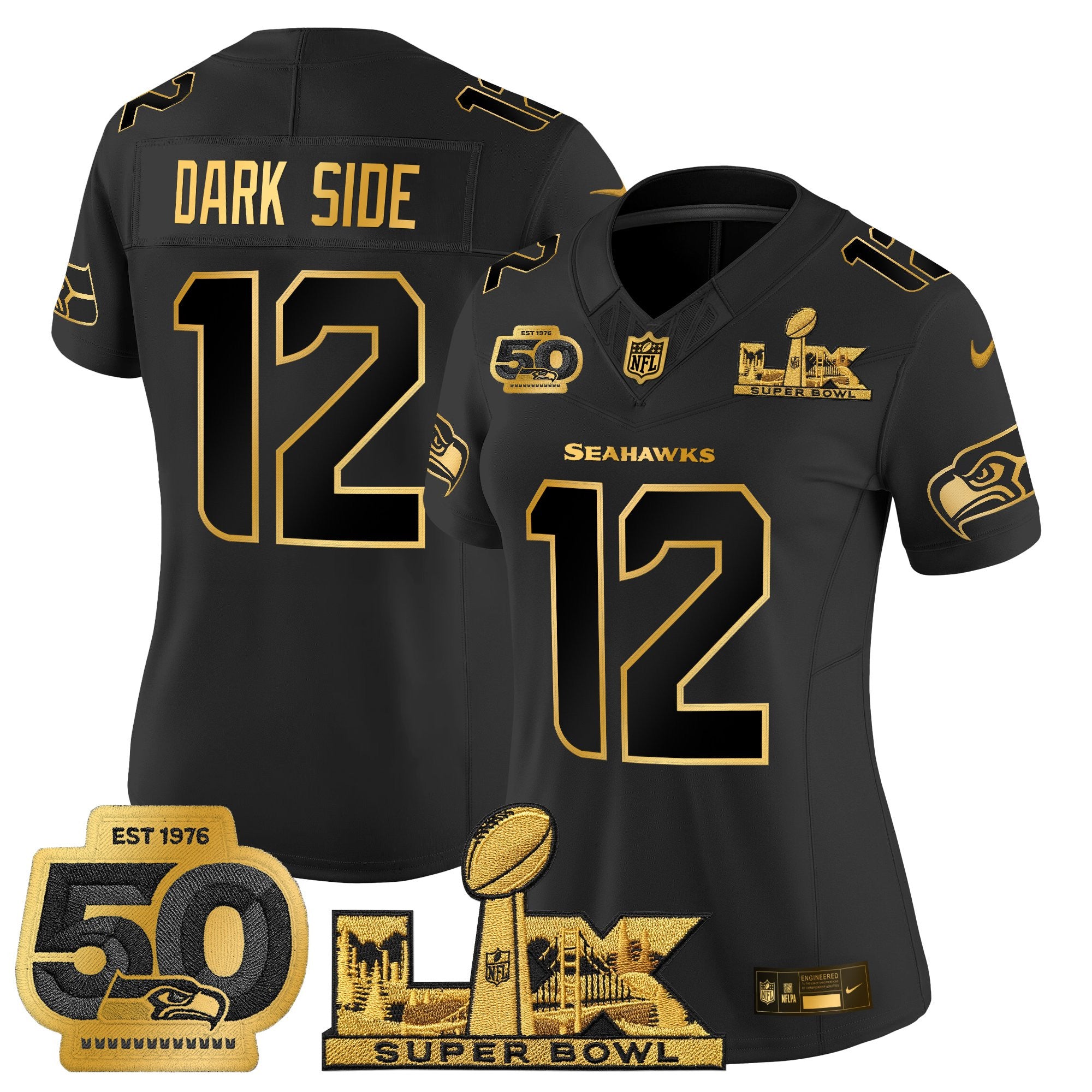 Women's Seattle Seahawks "Super Bowl LX & 50th Patch" Gold Vapor Limited Jersey - All Stitched