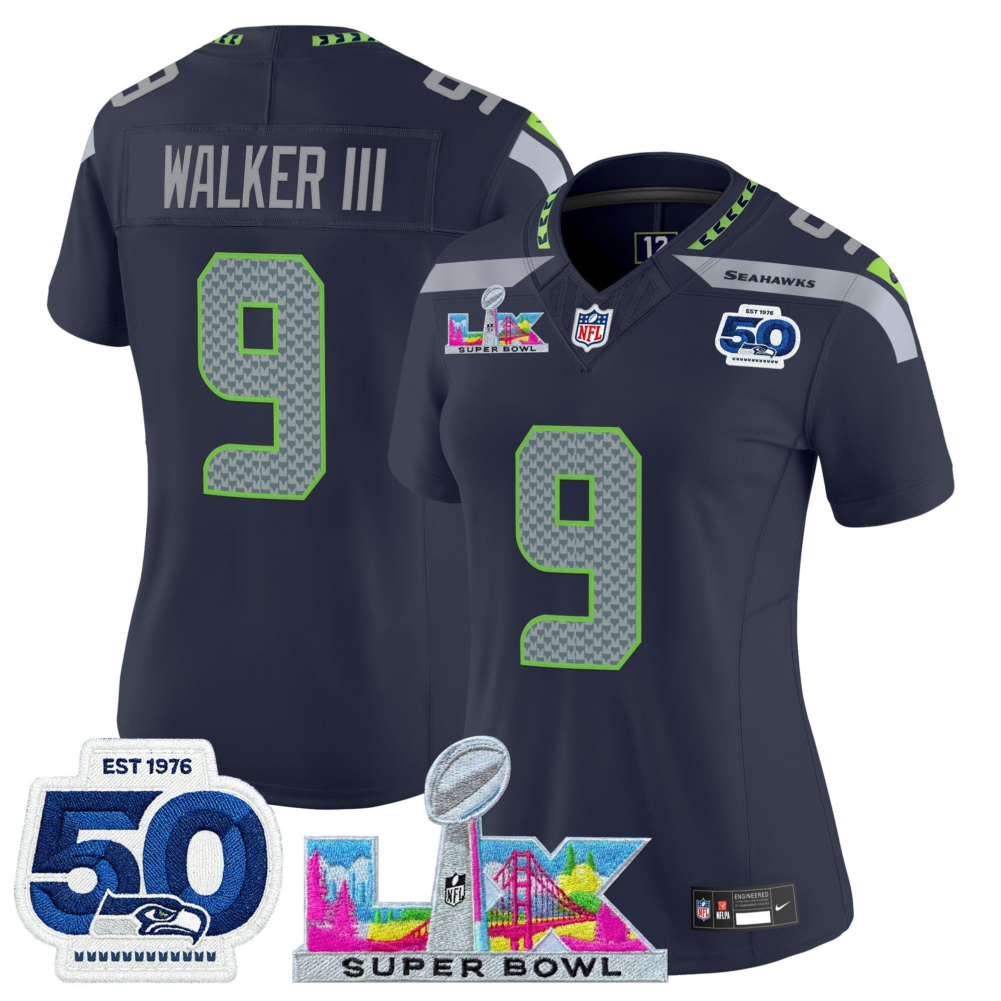 Women's Seattle Seahawks "Super Bowl LX & 50th Patch" Vapor Limited Jersey - All Stitched