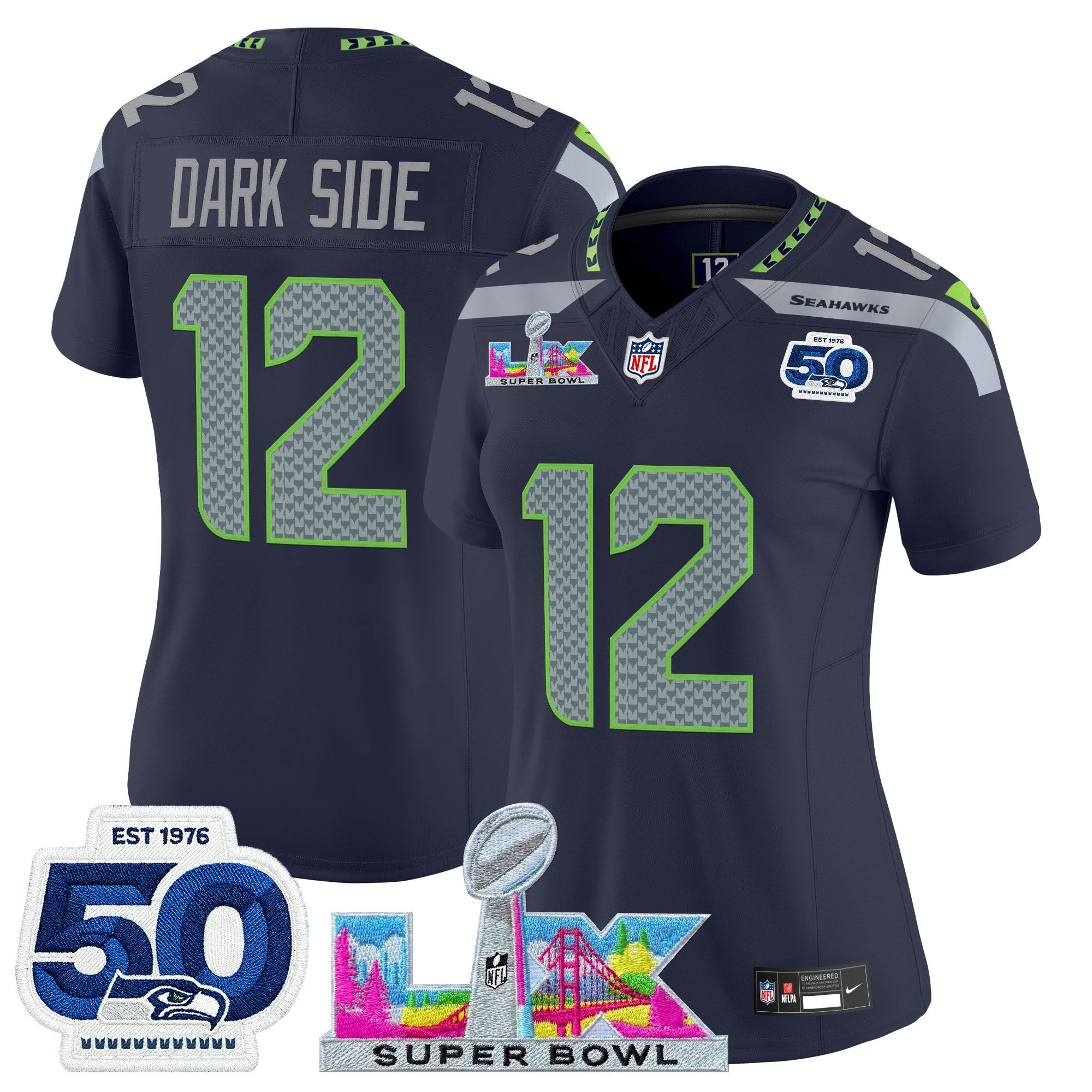 Women's Seattle Seahawks "Super Bowl LX & 50th Patch" Vapor Limited Jersey - All Stitched