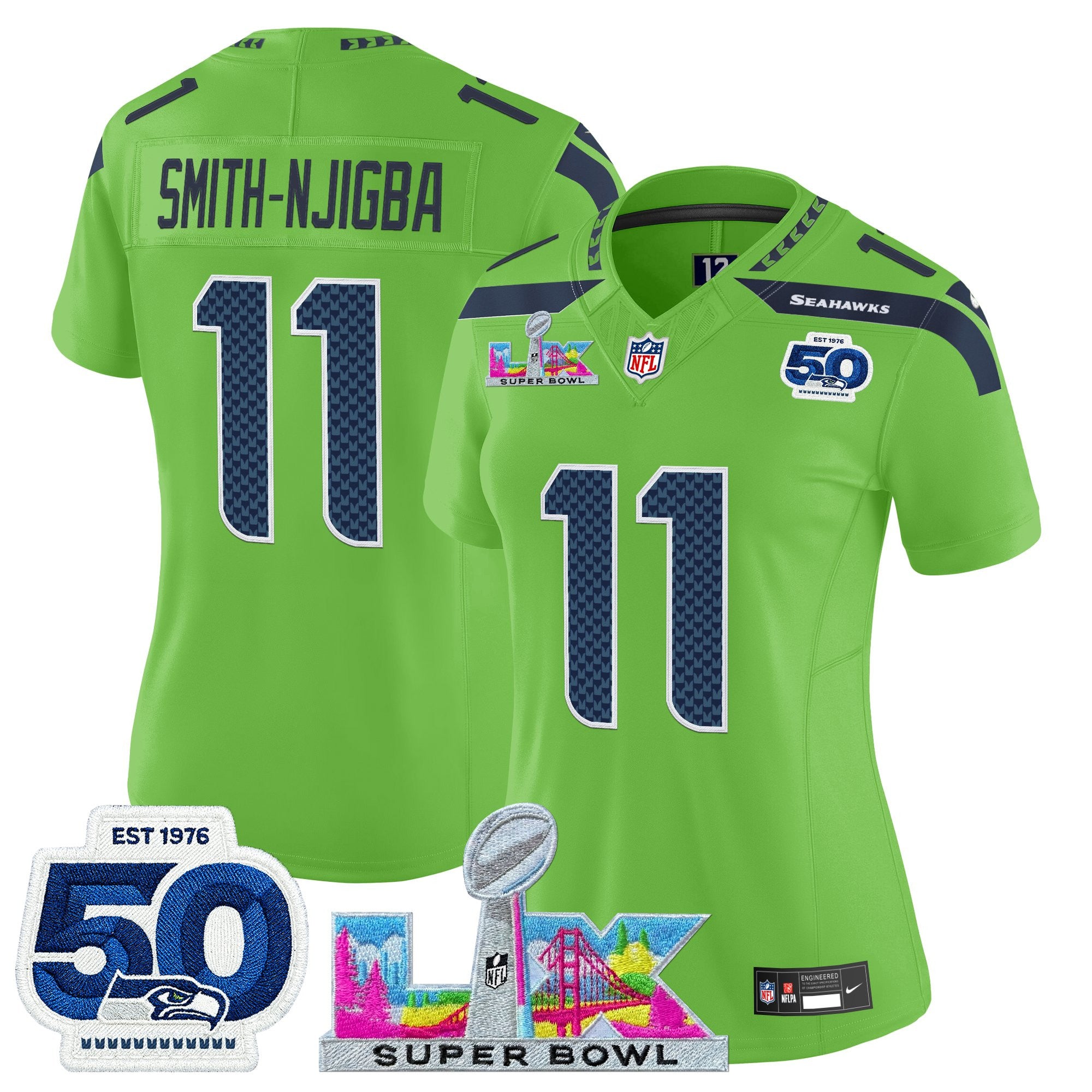 Women's Seattle Seahawks "Super Bowl LX & 50th Patch" Vapor Limited Jersey - All Stitched