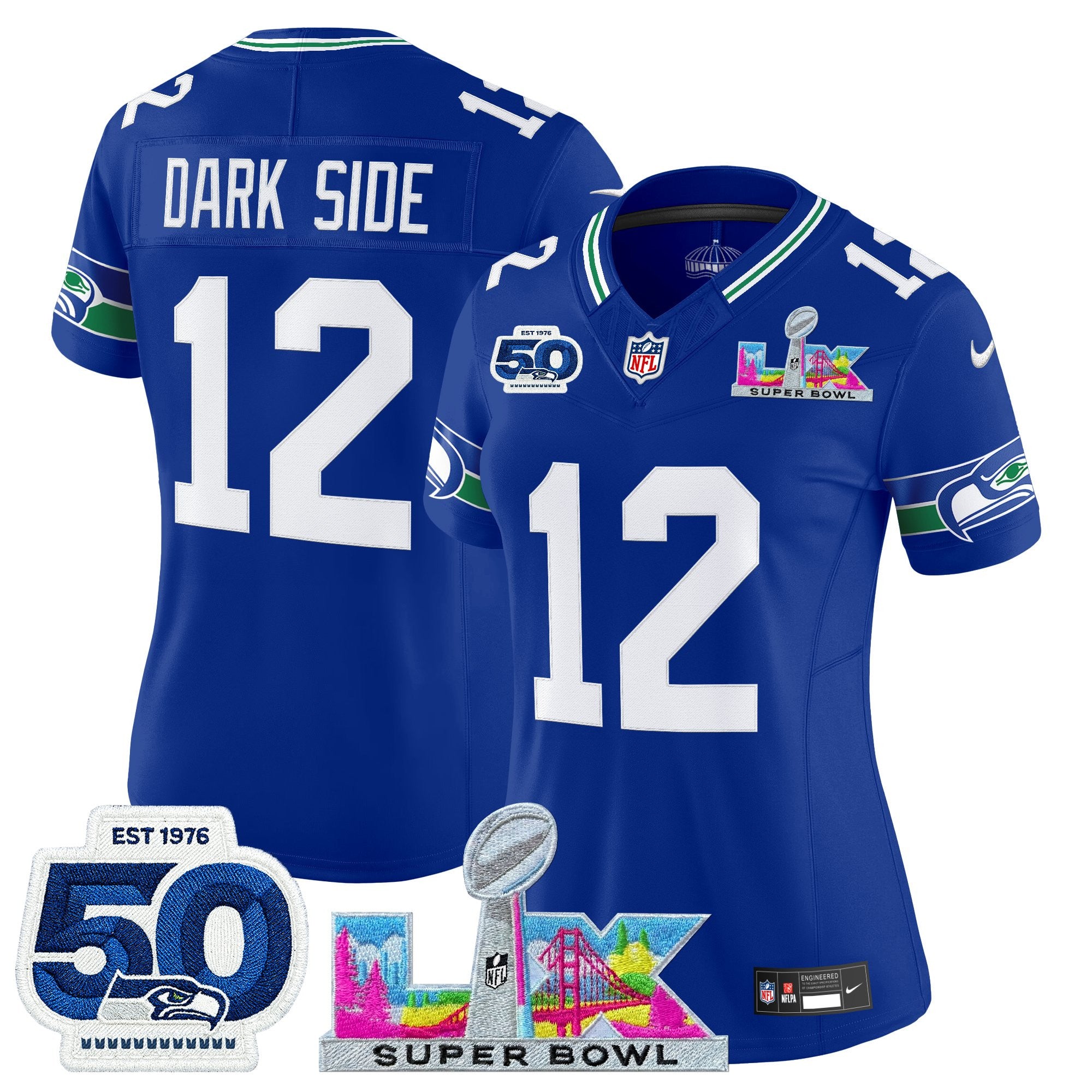 Women's Seattle Seahawks "Super Bowl LX & 50th Patch" Vapor Limited Jersey - All Stitched