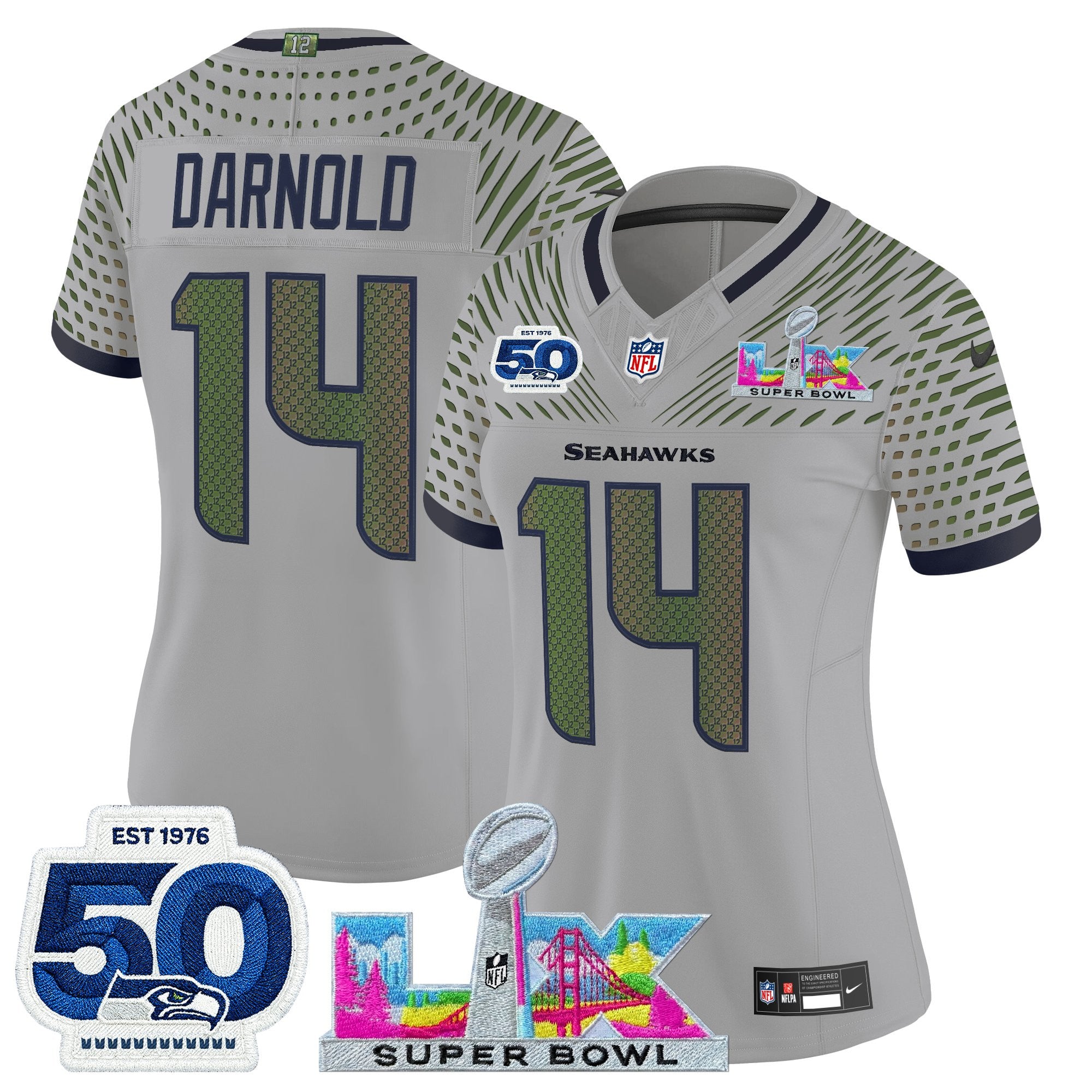 Women's Seattle Seahawks "Super Bowl LX & 50th Patch" Vapor Limited Jersey - All Stitched