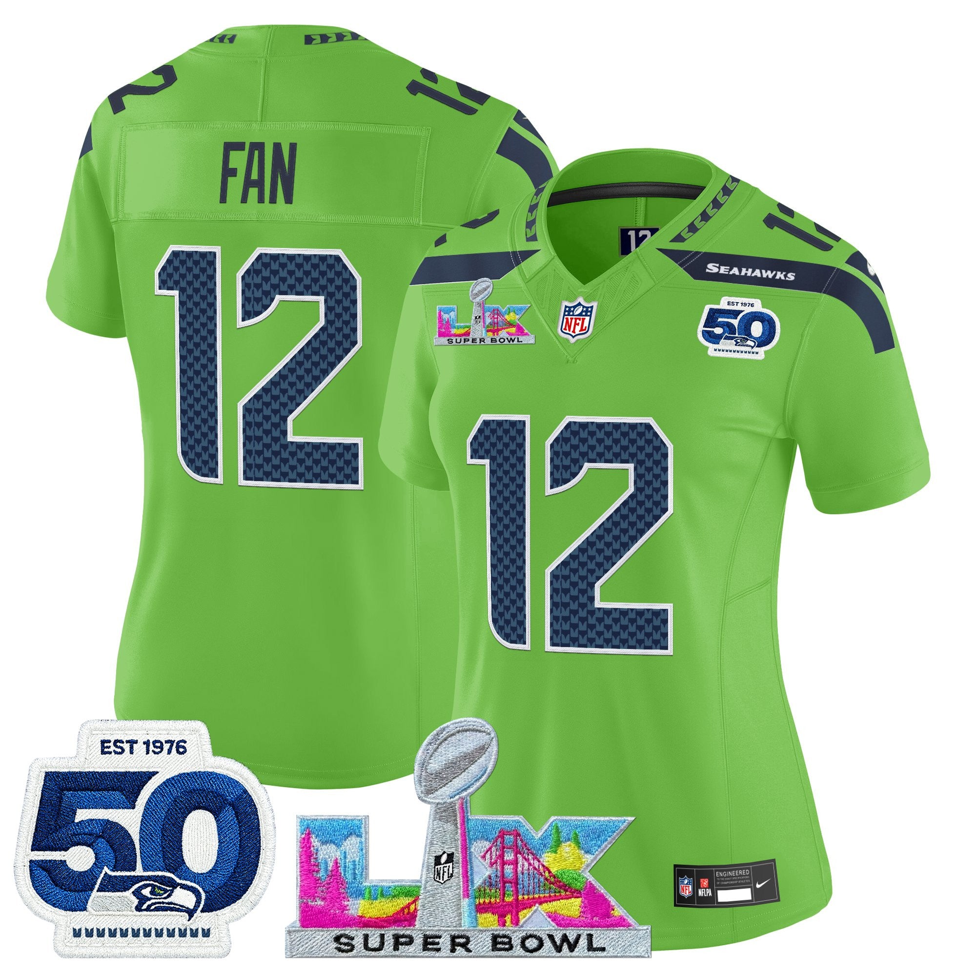 Women's Seattle Seahawks "Super Bowl LX & 50th Patch" Vapor Limited Jersey - All Stitched