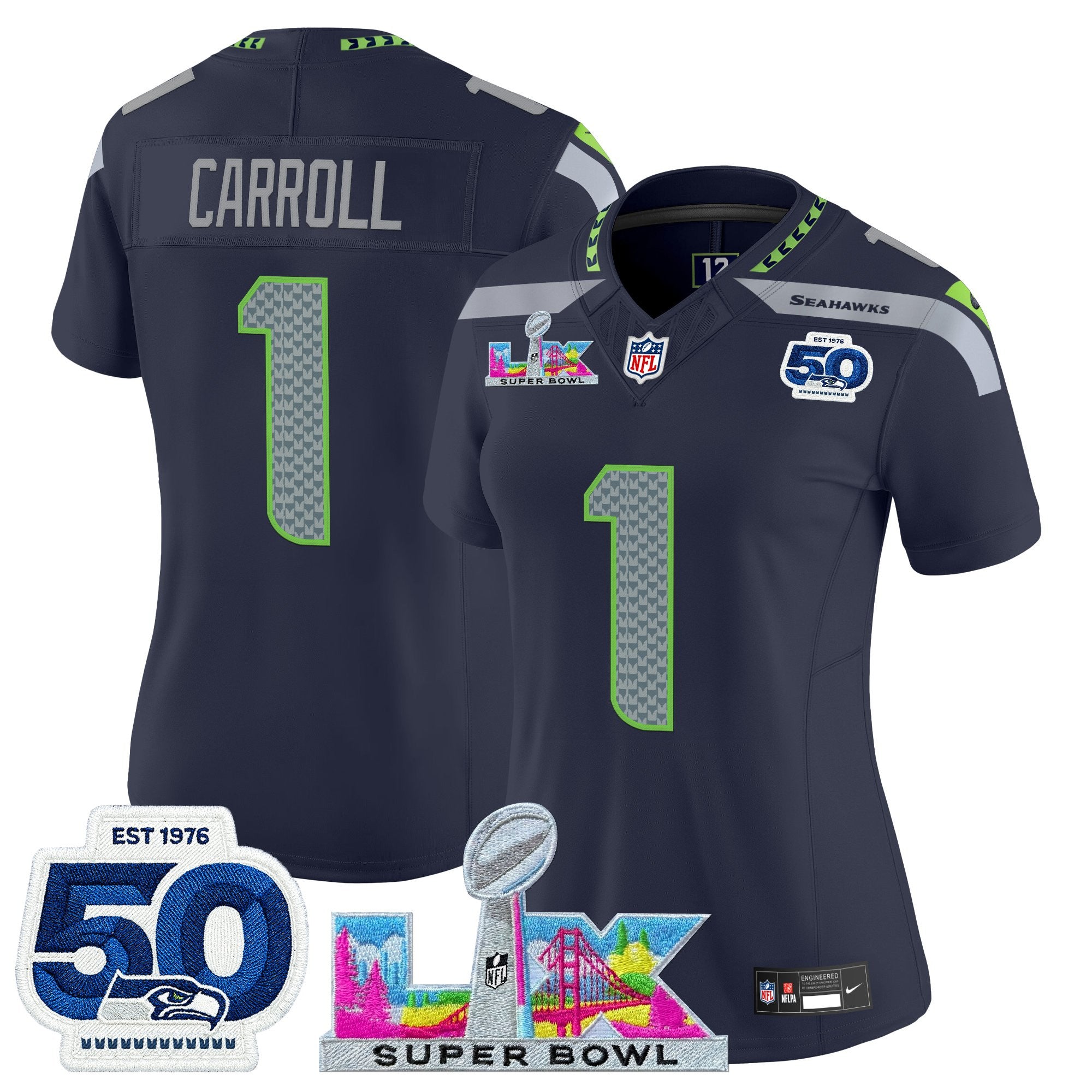 Women's Seattle Seahawks "Super Bowl LX & 50th Patch" Vapor Limited Jersey - All Stitched
