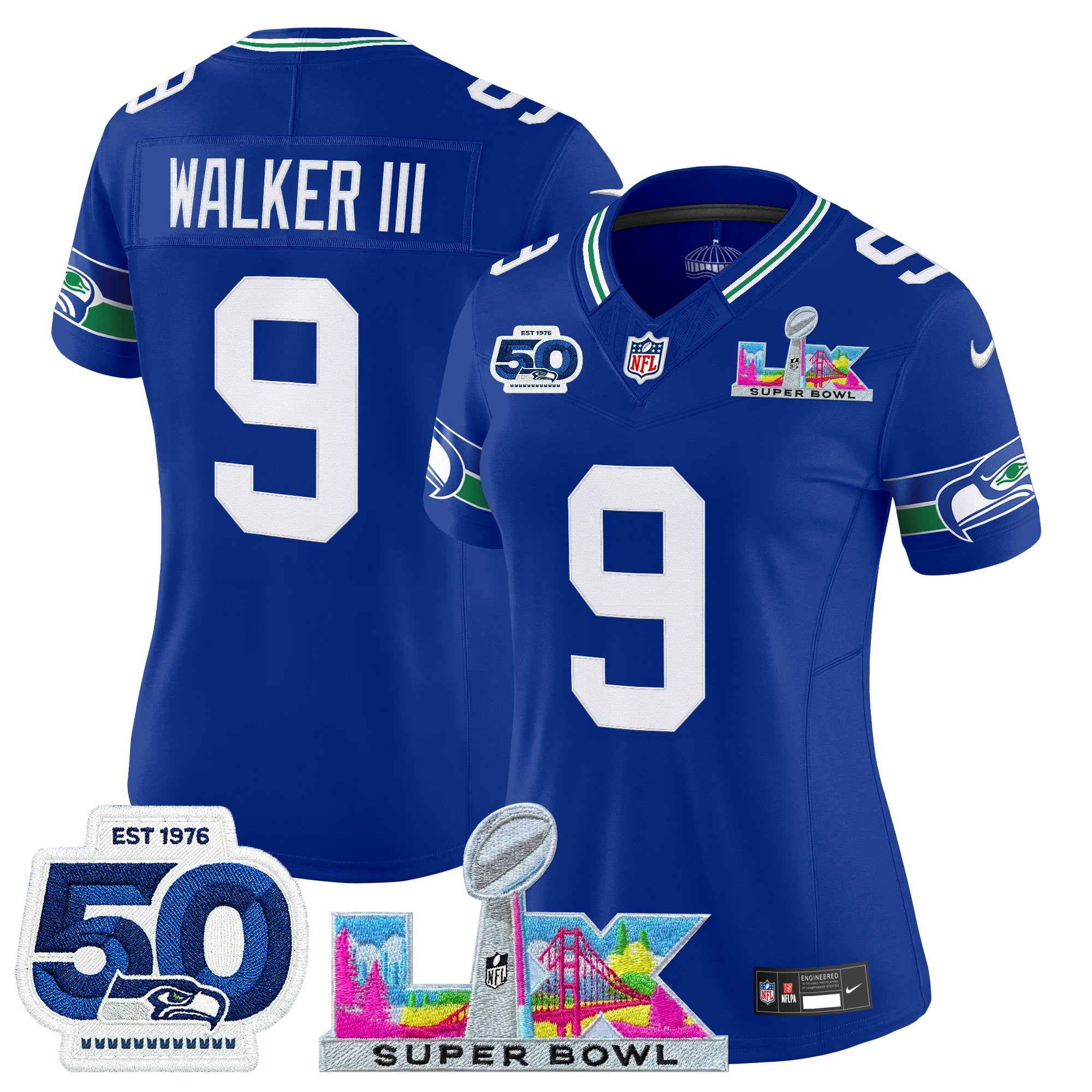 Women's Seattle Seahawks "Super Bowl LX & 50th Patch" Vapor Limited Jersey - All Stitched