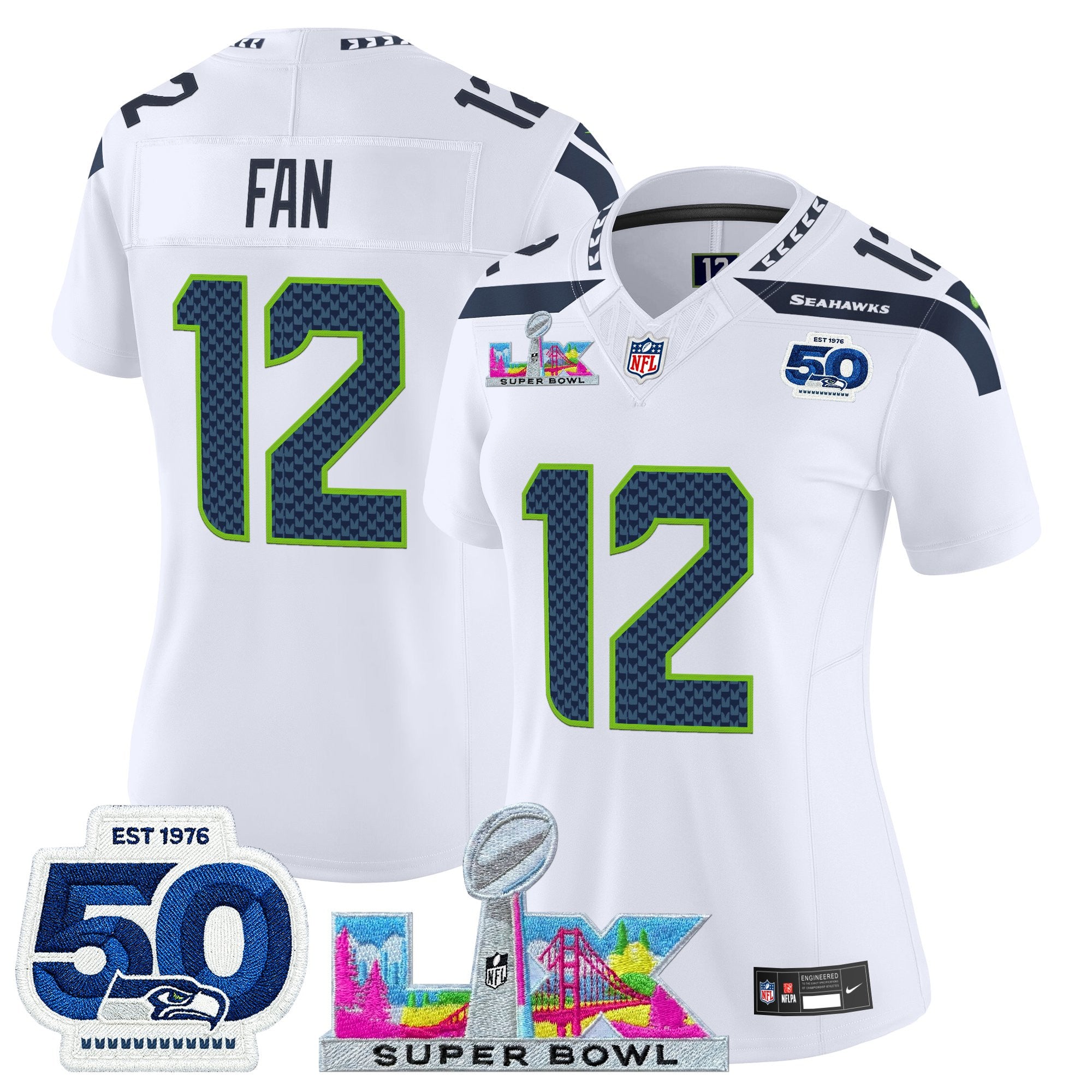 Women's Seattle Seahawks "Super Bowl LX & 50th Patch" Vapor Limited Jersey - All Stitched