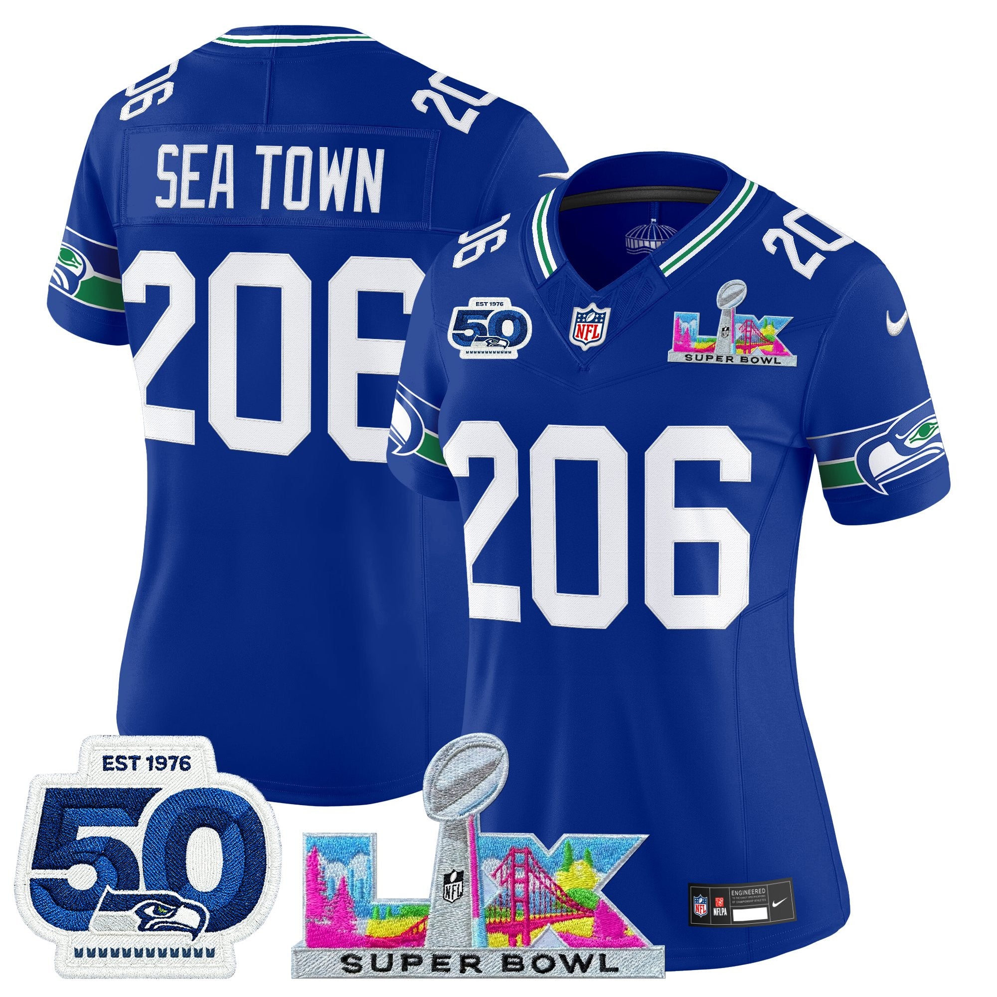 Women's Seattle Seahawks "Super Bowl LX & 50th Patch" Vapor Limited Jersey - All Stitched