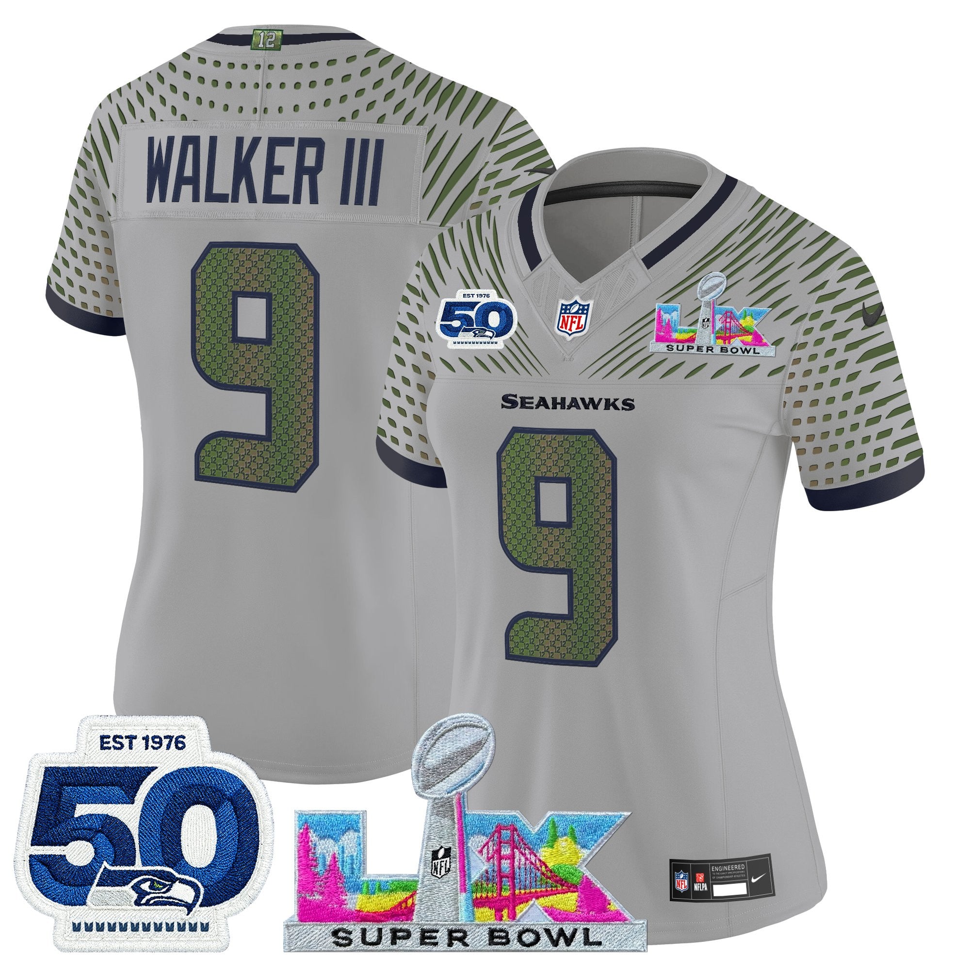 Women's Seattle Seahawks "Super Bowl LX & 50th Patch" Vapor Limited Jersey - All Stitched