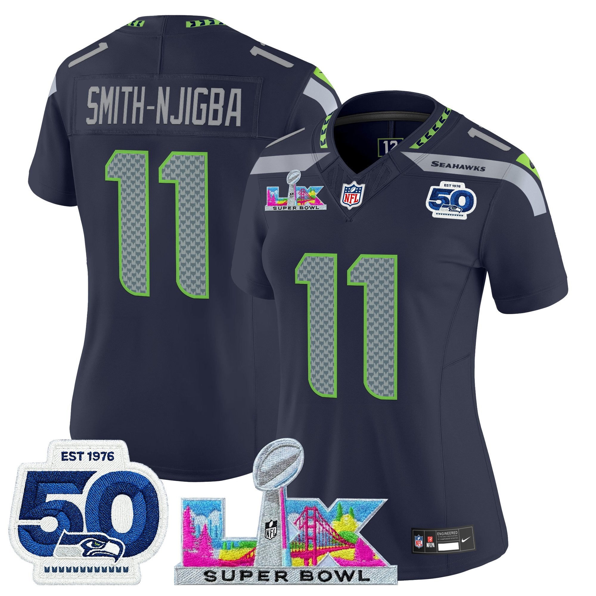 Women's Seattle Seahawks "Super Bowl LX & 50th Patch" Vapor Limited Jersey - All Stitched