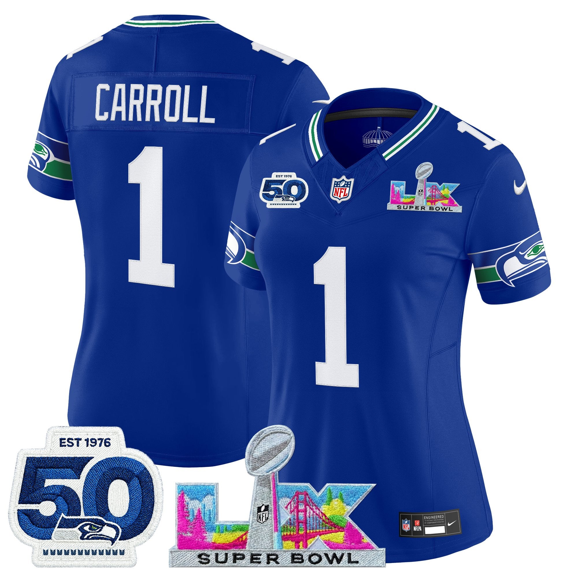 Women's Seattle Seahawks "Super Bowl LX & 50th Patch" Vapor Limited Jersey - All Stitched