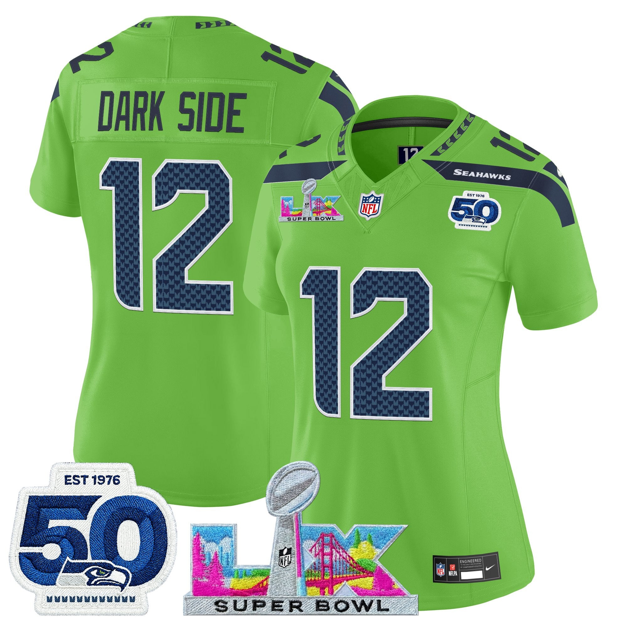 Women's Seattle Seahawks "Super Bowl LX & 50th Patch" Vapor Limited Jersey - All Stitched