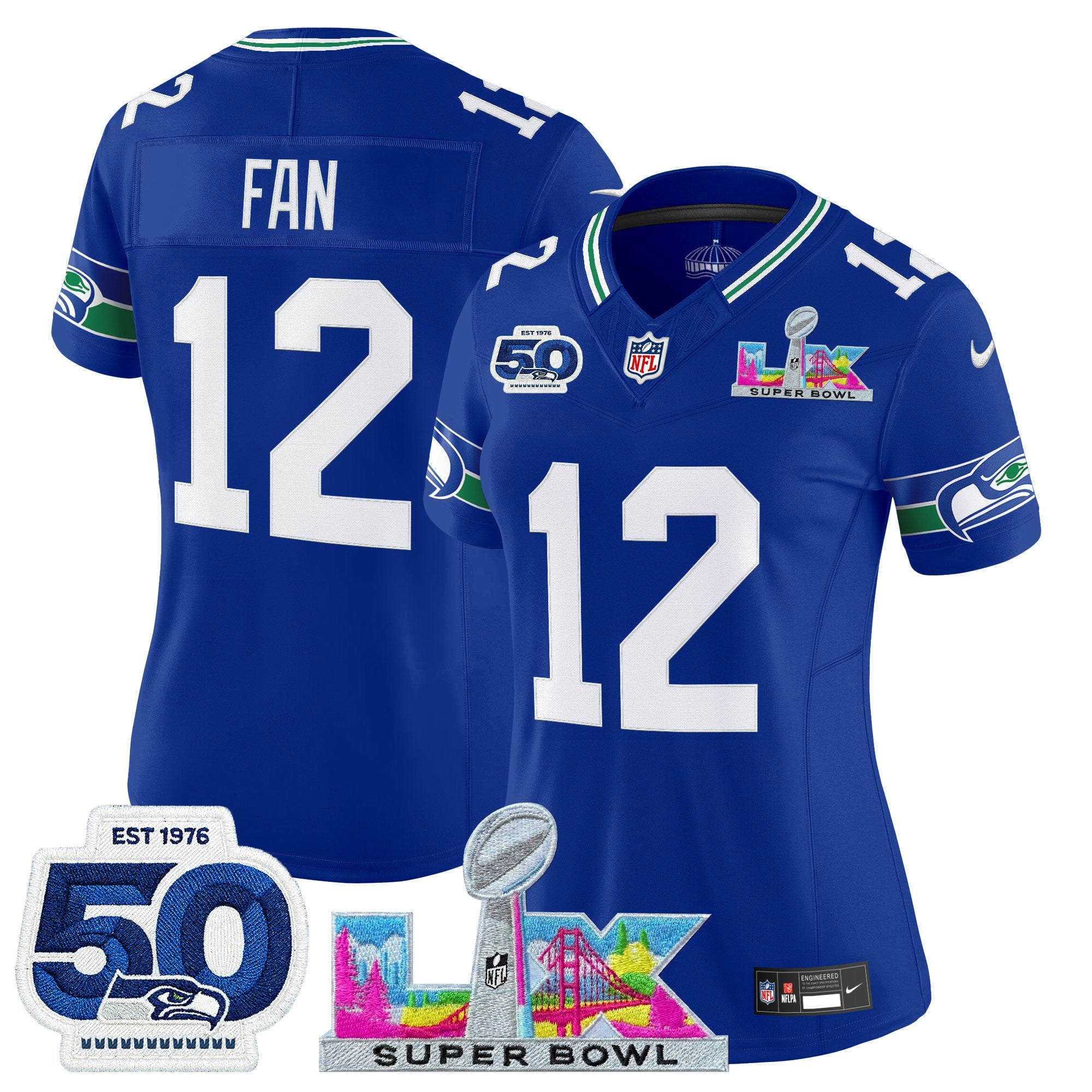 Women's Seattle Seahawks "Super Bowl LX & 50th Patch" Vapor Limited Jersey - All Stitched