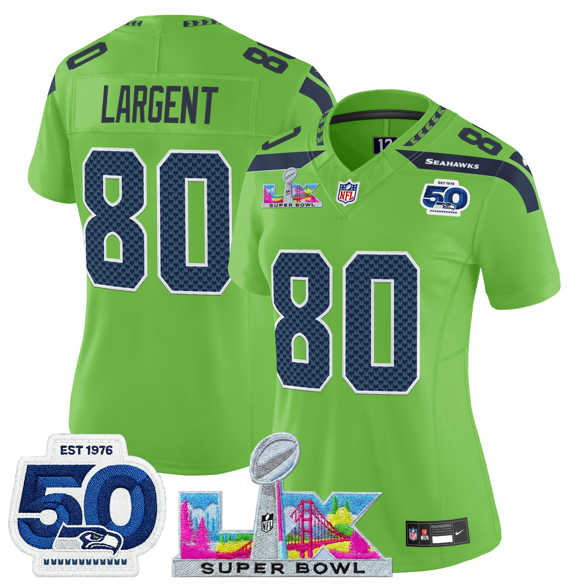 Women's Seattle Seahawks "Super Bowl LX & 50th Patch" Vapor Limited Jersey - All Stitched