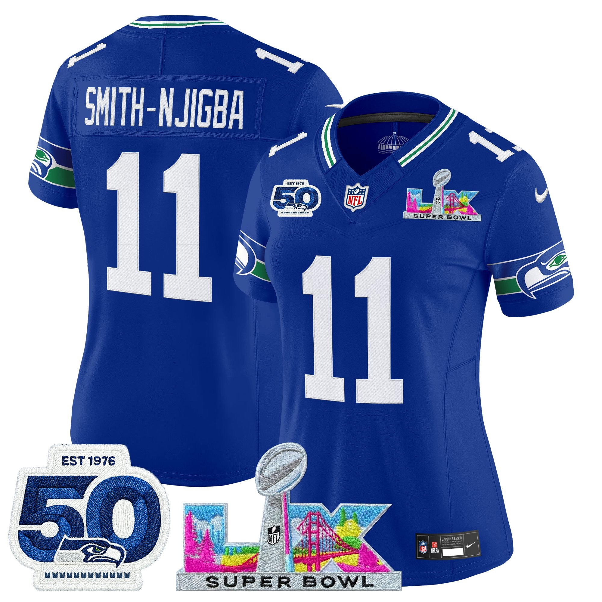 Women's Seattle Seahawks "Super Bowl LX & 50th Patch" Vapor Limited Jersey - All Stitched