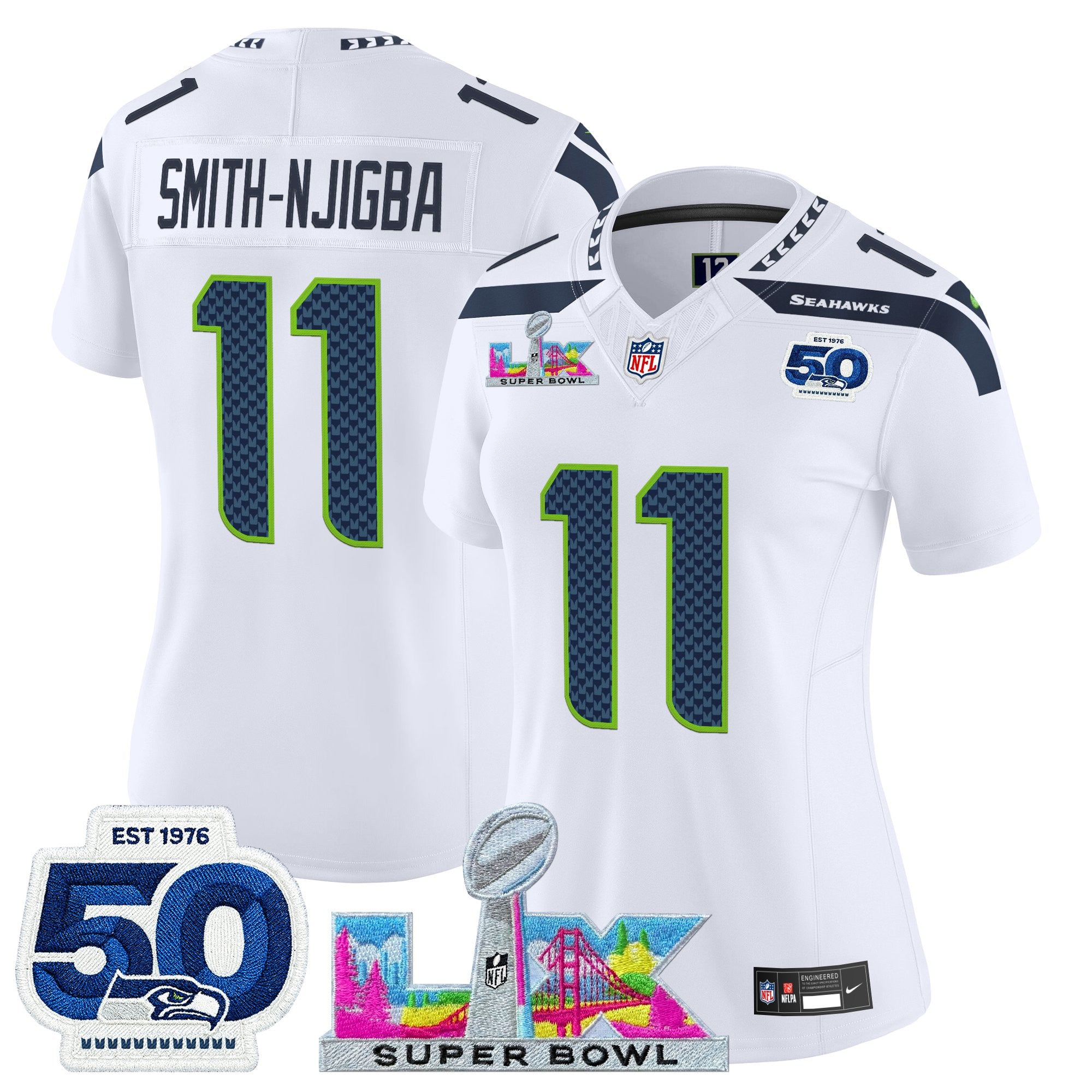 Women's Seattle Seahawks "Super Bowl LX & 50th Patch" Vapor Limited Jersey - All Stitched