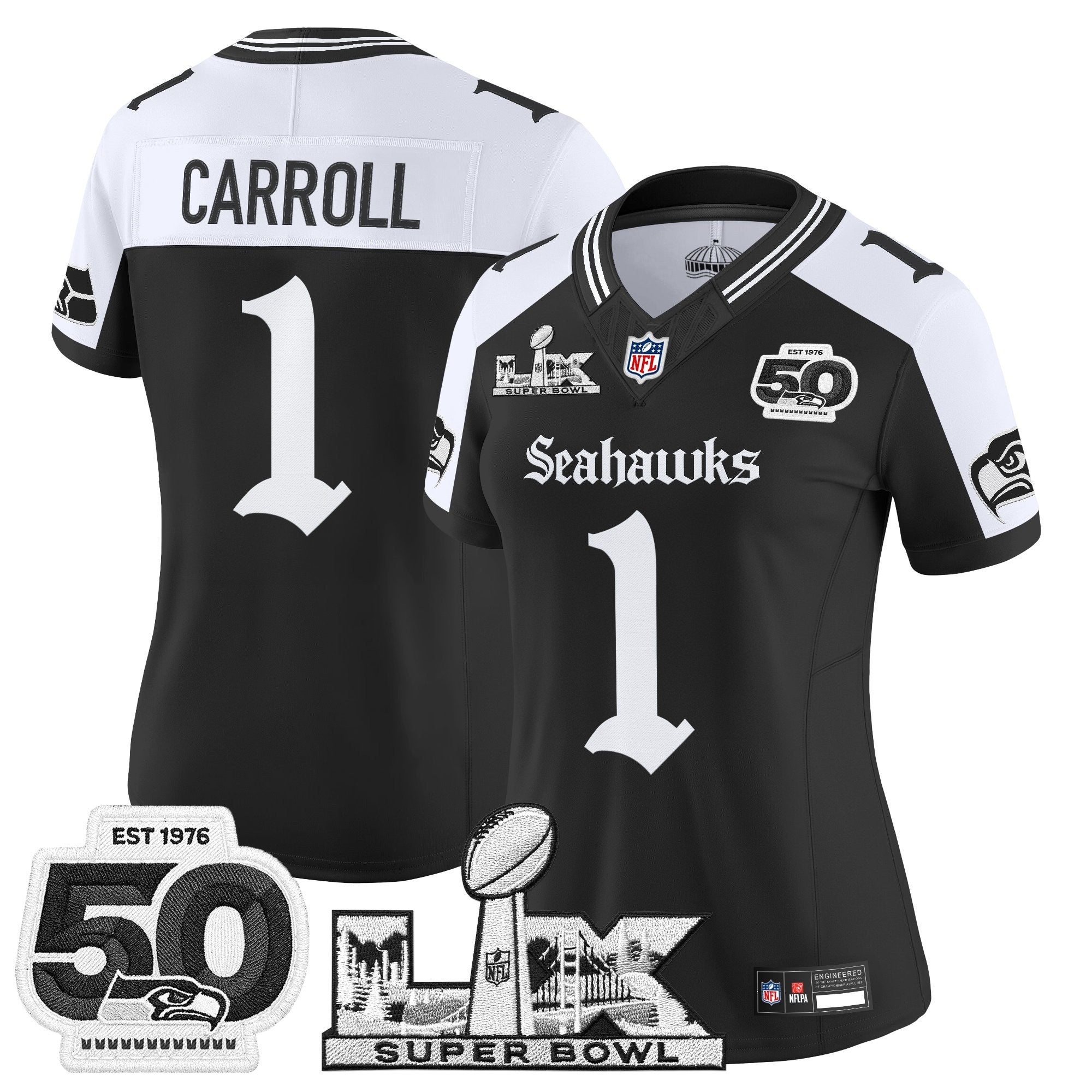 Women's Seattle Seahawks "Super Bowl LX & 50th Patch" Vapor Limited Jersey - Gothic Edition - All Stitched