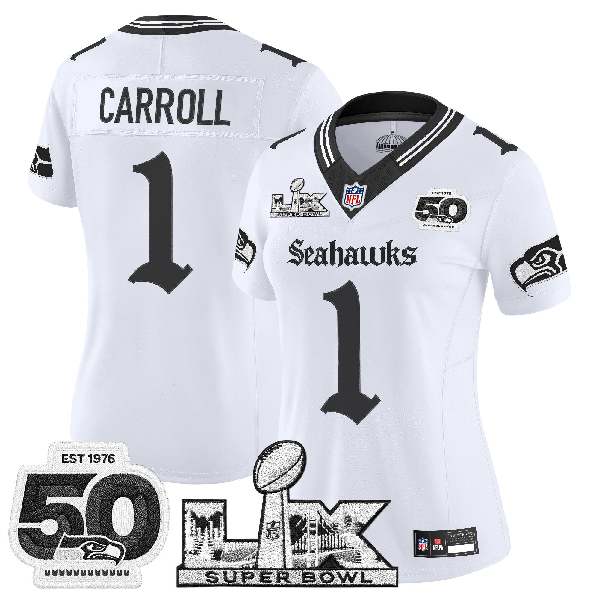 Women's Seattle Seahawks "Super Bowl LX & 50th Patch" Vapor Limited Jersey - Gothic Edition - All Stitched