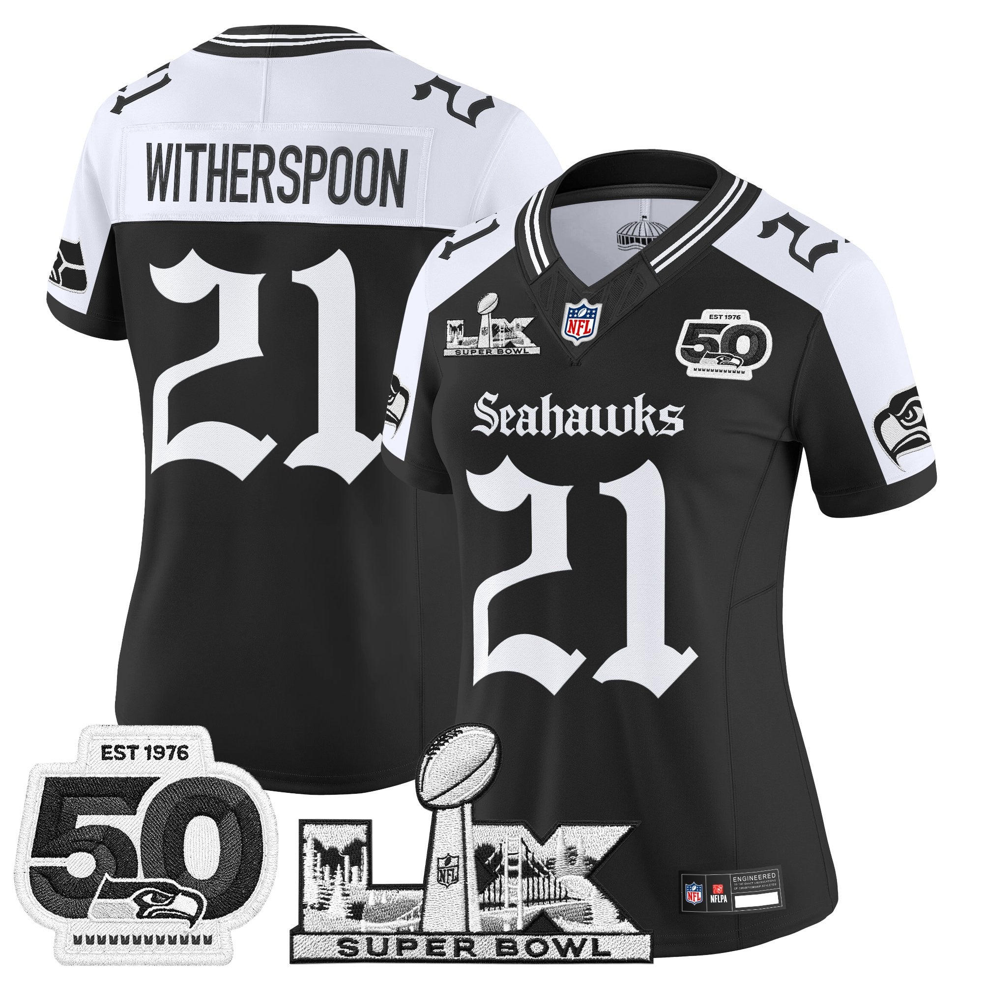 Women's Seattle Seahawks "Super Bowl LX & 50th Patch" Vapor Limited Jersey - Gothic Edition - All Stitched