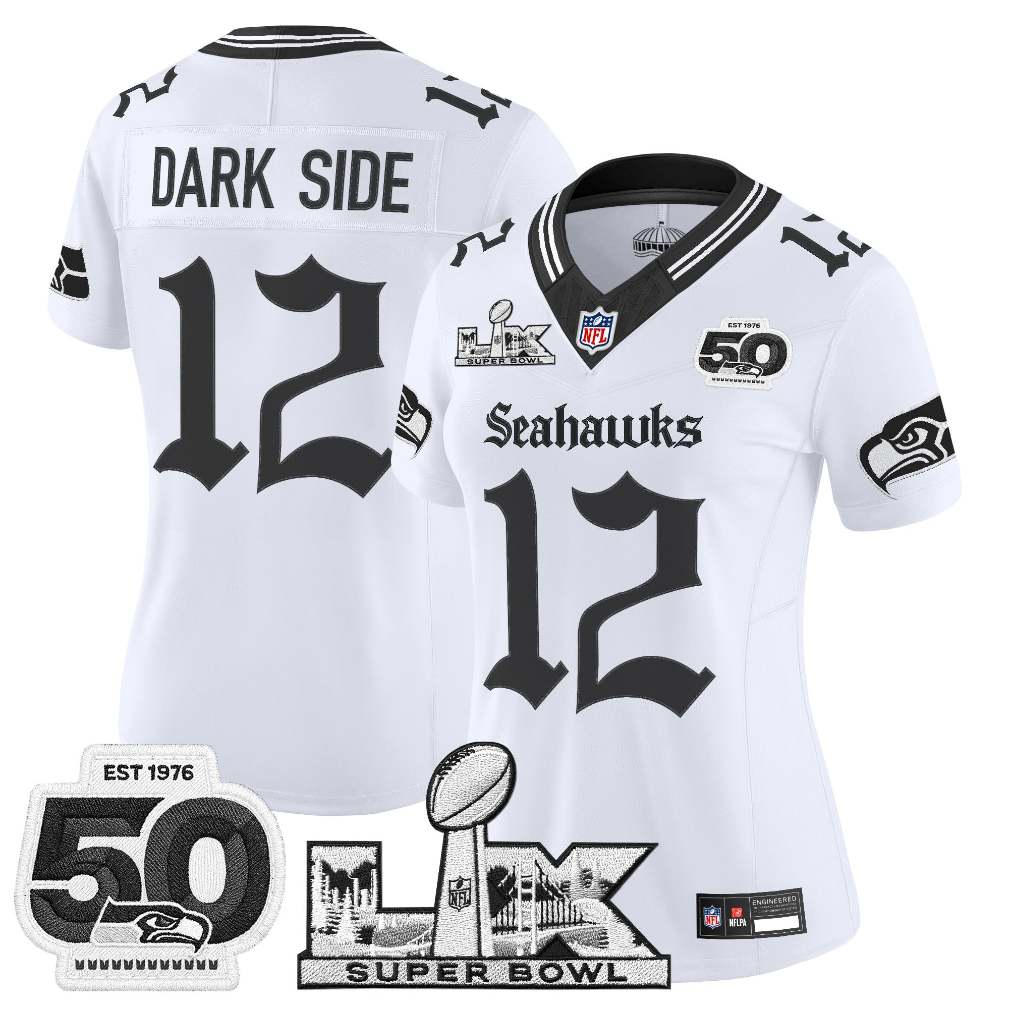 Women's Seattle Seahawks "Super Bowl LX & 50th Patch" Vapor Limited Jersey - Gothic Edition - All Stitched