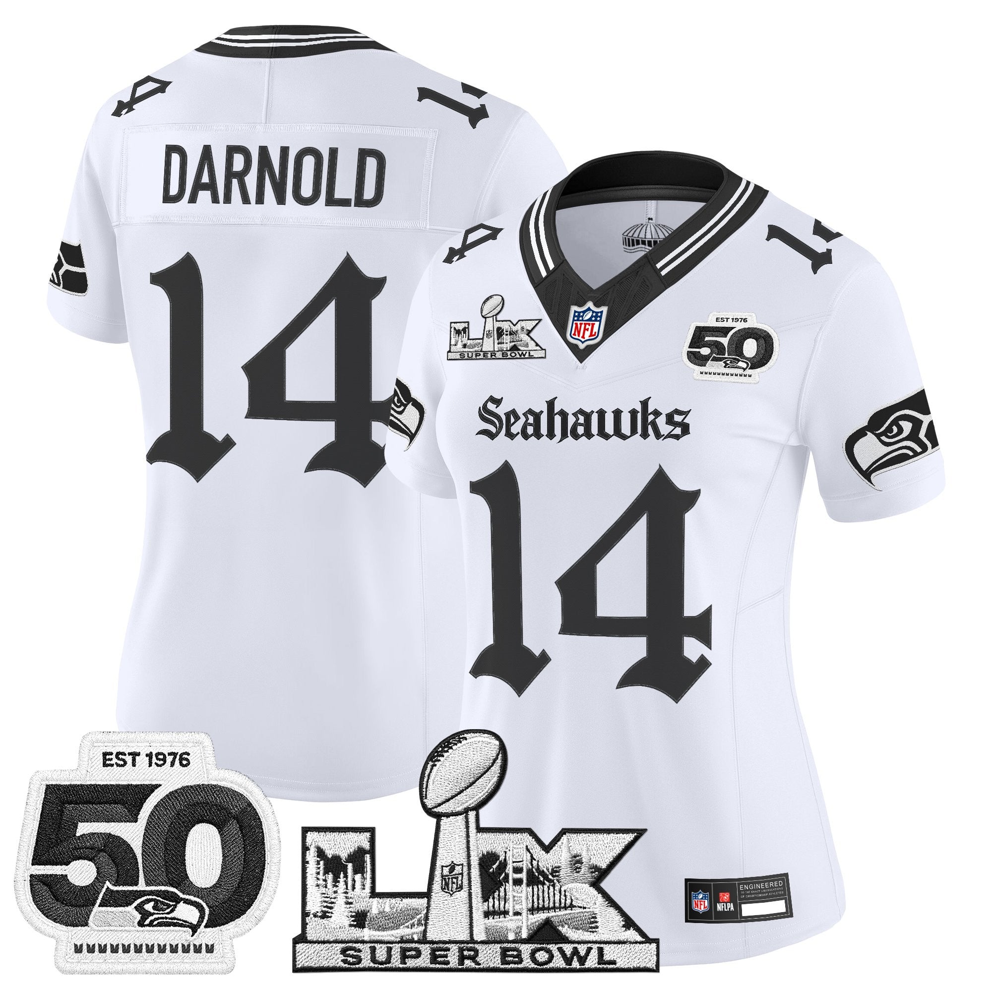 Women's Seattle Seahawks "Super Bowl LX & 50th Patch" Vapor Limited Jersey - Gothic Edition - All Stitched