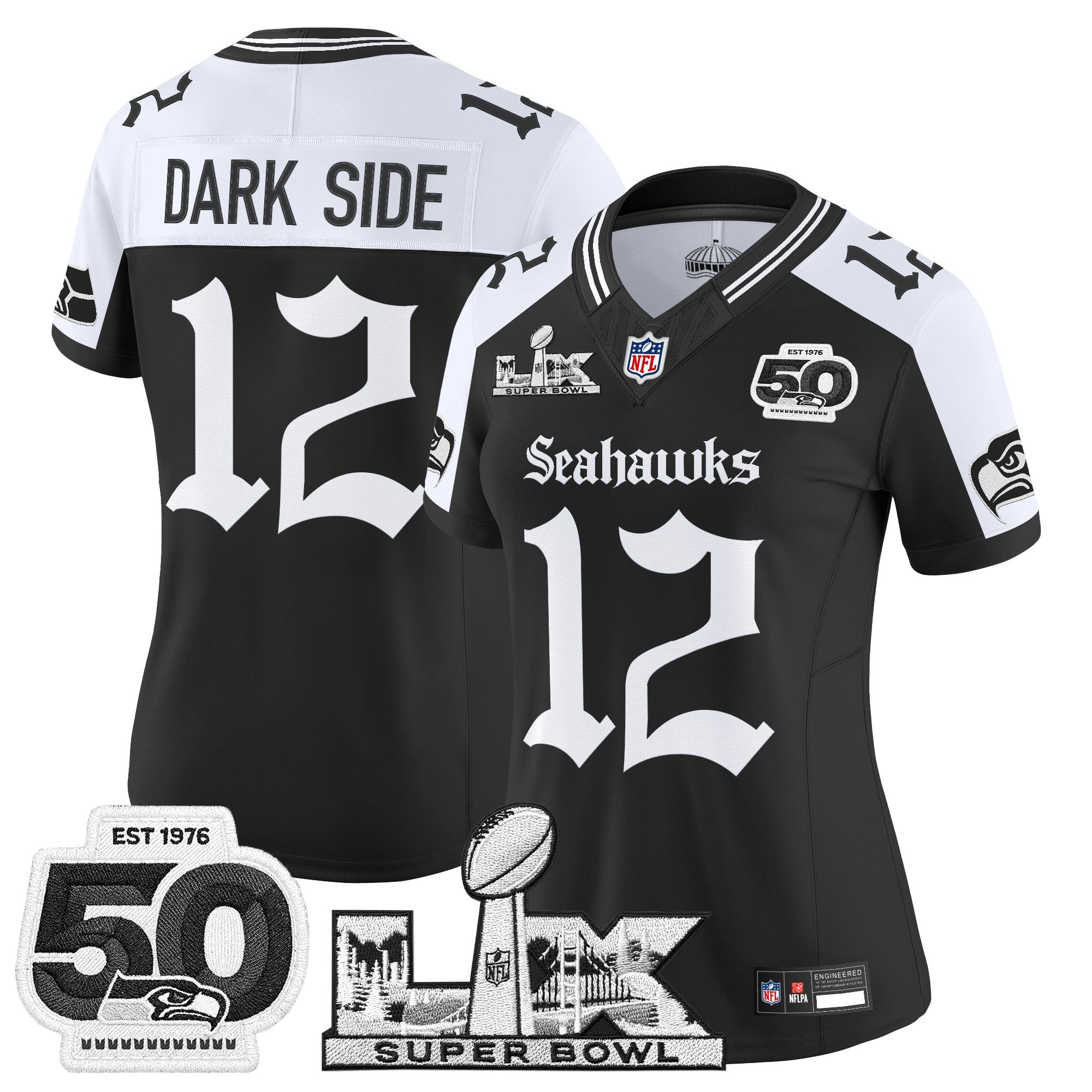 Women's Seattle Seahawks "Super Bowl LX & 50th Patch" Vapor Limited Jersey - Gothic Edition - All Stitched