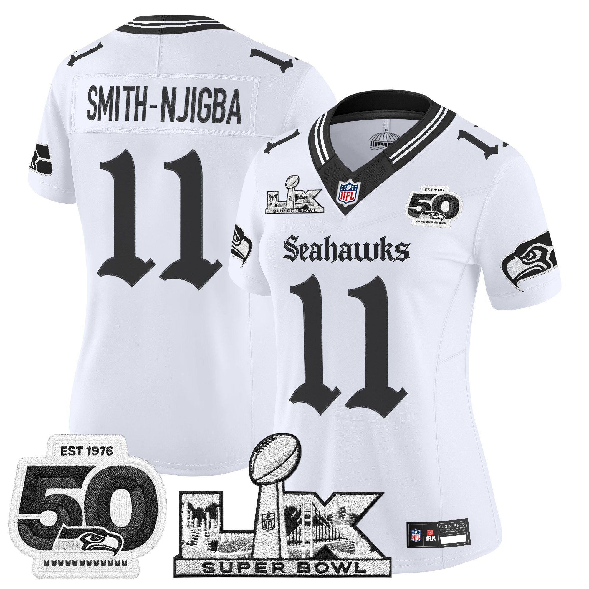 Women's Seattle Seahawks "Super Bowl LX & 50th Patch" Vapor Limited Jersey - Gothic Edition - All Stitched