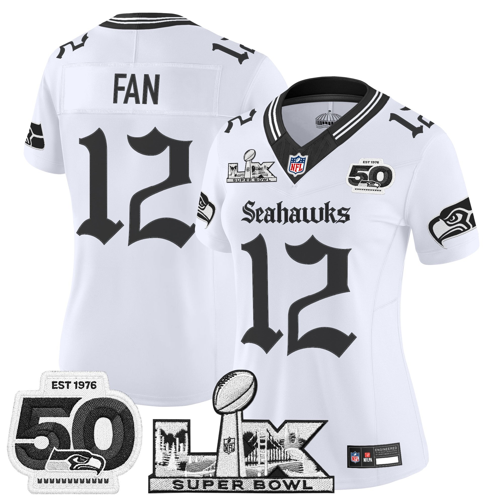 Women's Seattle Seahawks "Super Bowl LX & 50th Patch" Vapor Limited Jersey - Gothic Edition - All Stitched