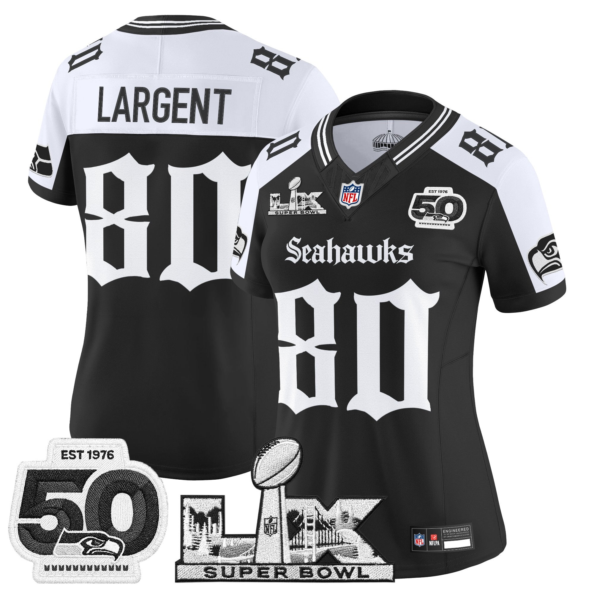 Women's Seattle Seahawks "Super Bowl LX & 50th Patch" Vapor Limited Jersey - Gothic Edition - All Stitched