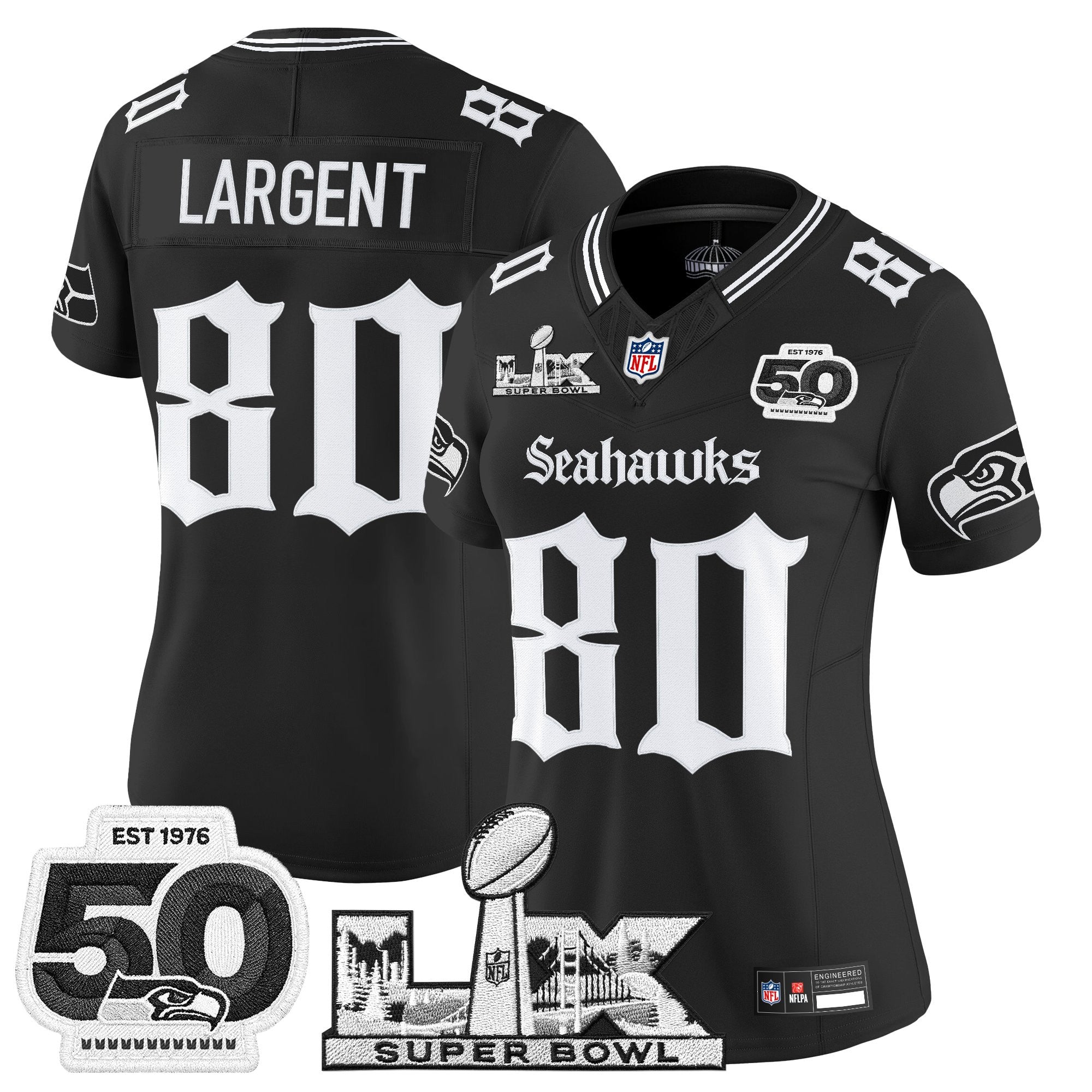 Women's Seattle Seahawks "Super Bowl LX & 50th Patch" Vapor Limited Jersey - Gothic Edition - All Stitched