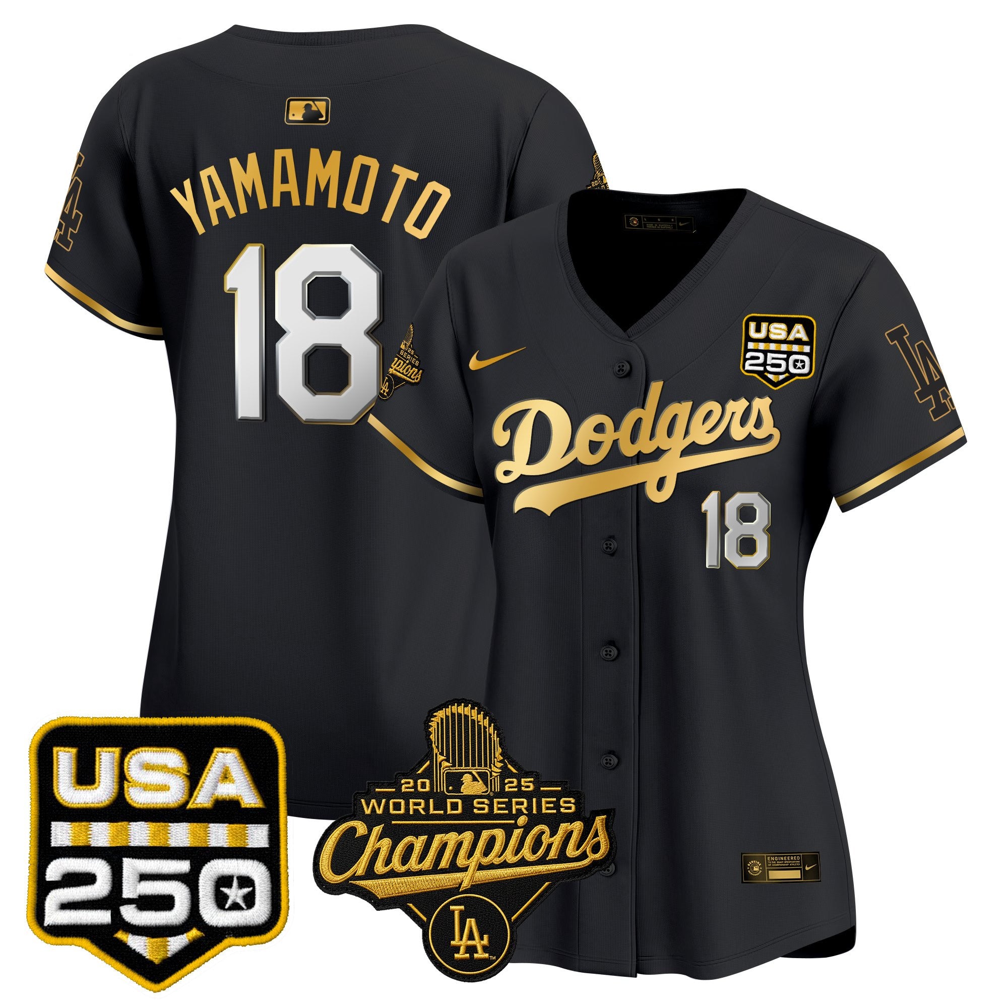Women's Dodgers 2025 World Series Champions & 250America Patch Vapor Premier Limited Jersey - All Stitched