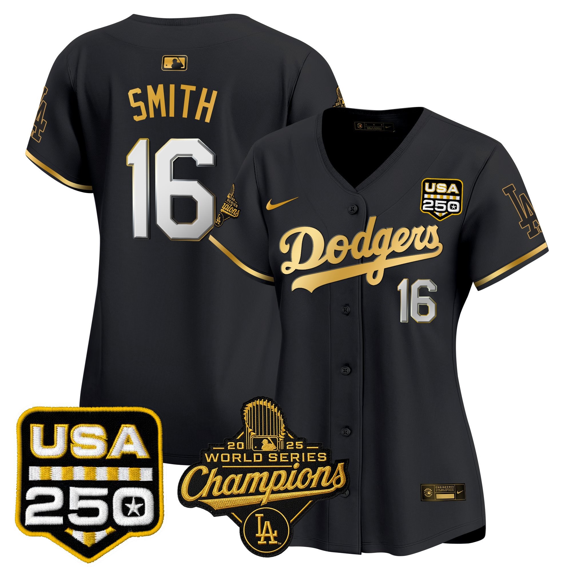 Women's Dodgers 2025 World Series Champions & 250America Patch Vapor Premier Limited Jersey - All Stitched