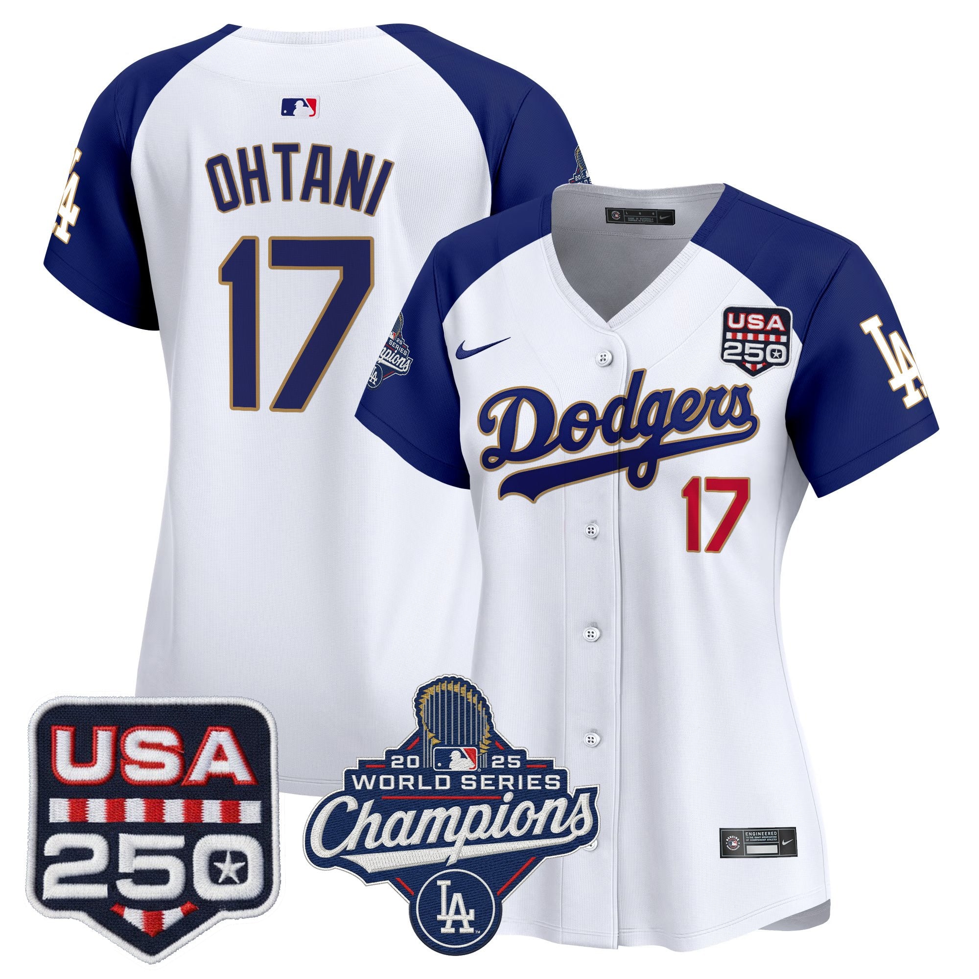 Women's Dodgers 2025 World Series Champions & 250America Patch Vapor Premier Limited Jersey - All Stitched