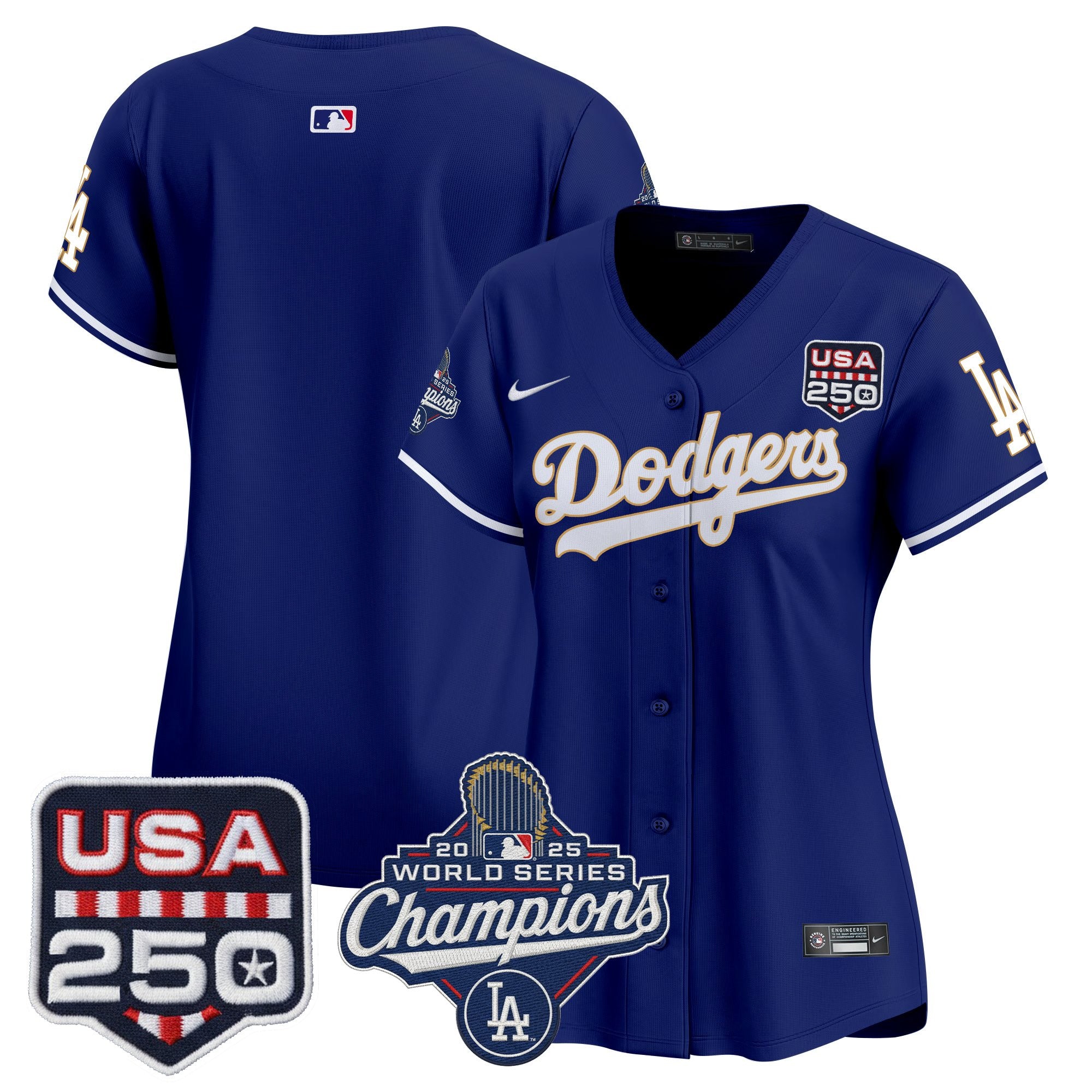 Women's Dodgers 2025 World Series Champions & 250America Patch Vapor Premier Limited Jersey - All Stitched
