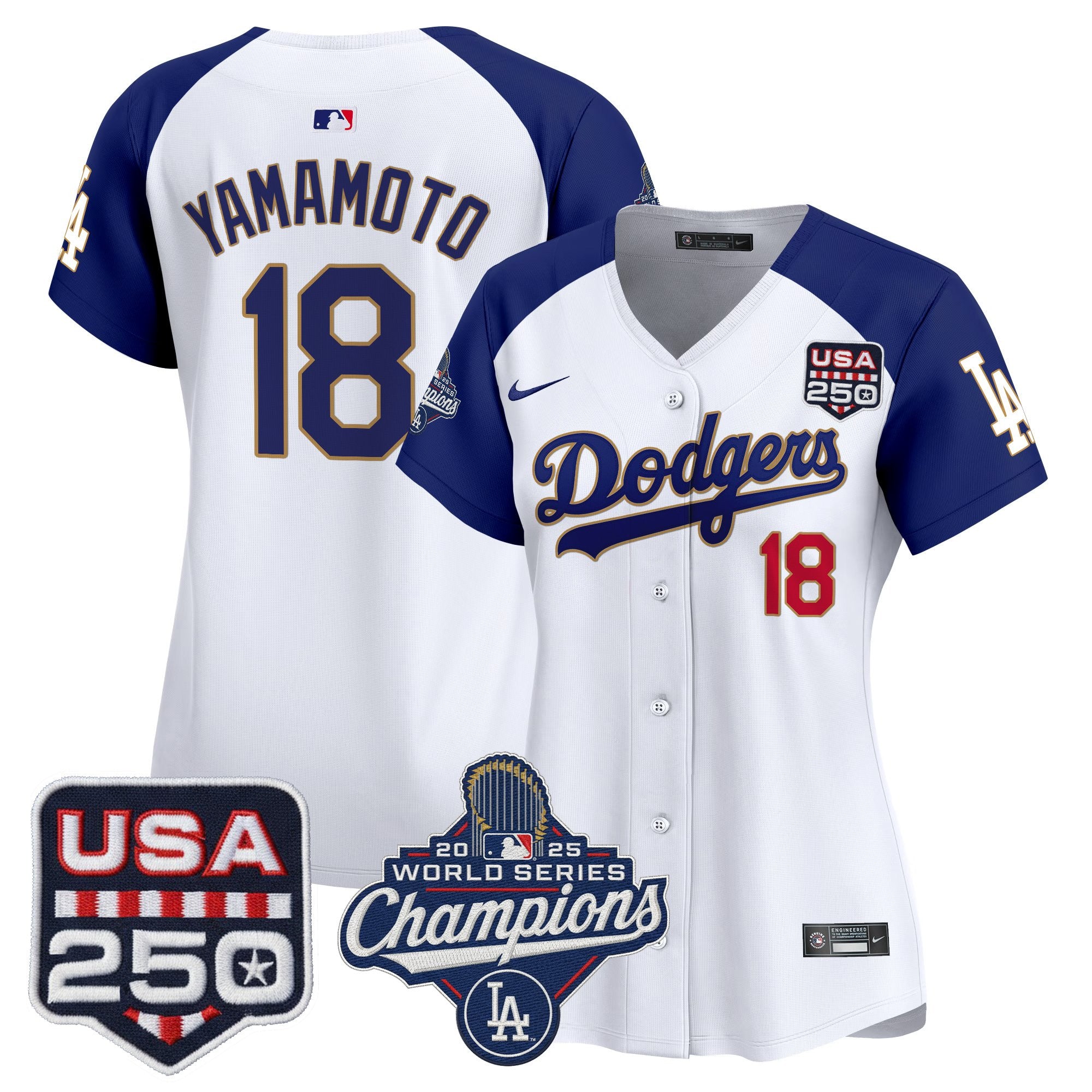 Women's Dodgers 2025 World Series Champions & 250America Patch Vapor Premier Limited Jersey - All Stitched