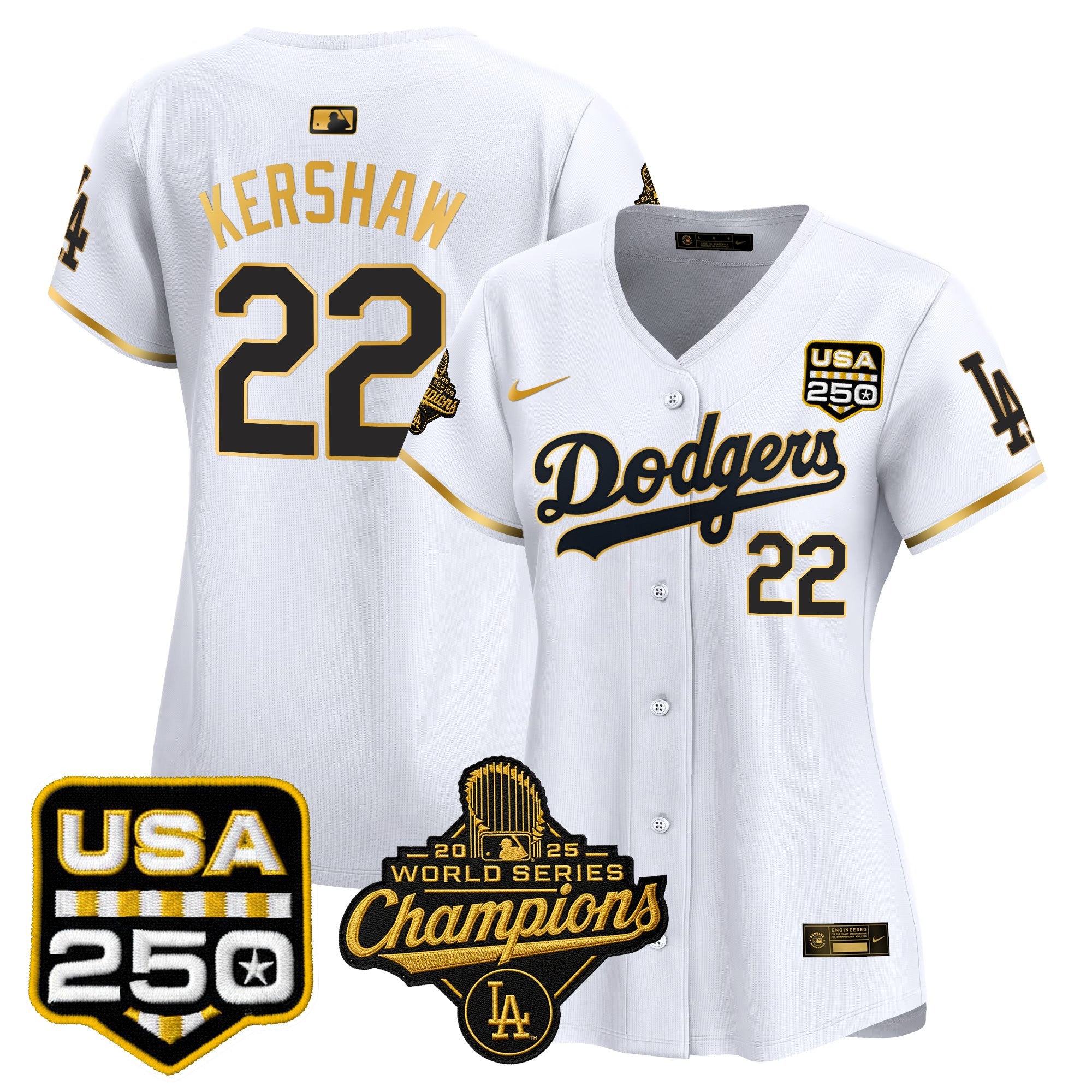 Women's Dodgers 2025 World Series Champions & 250America Patch Vapor Premier Limited Jersey - All Stitched