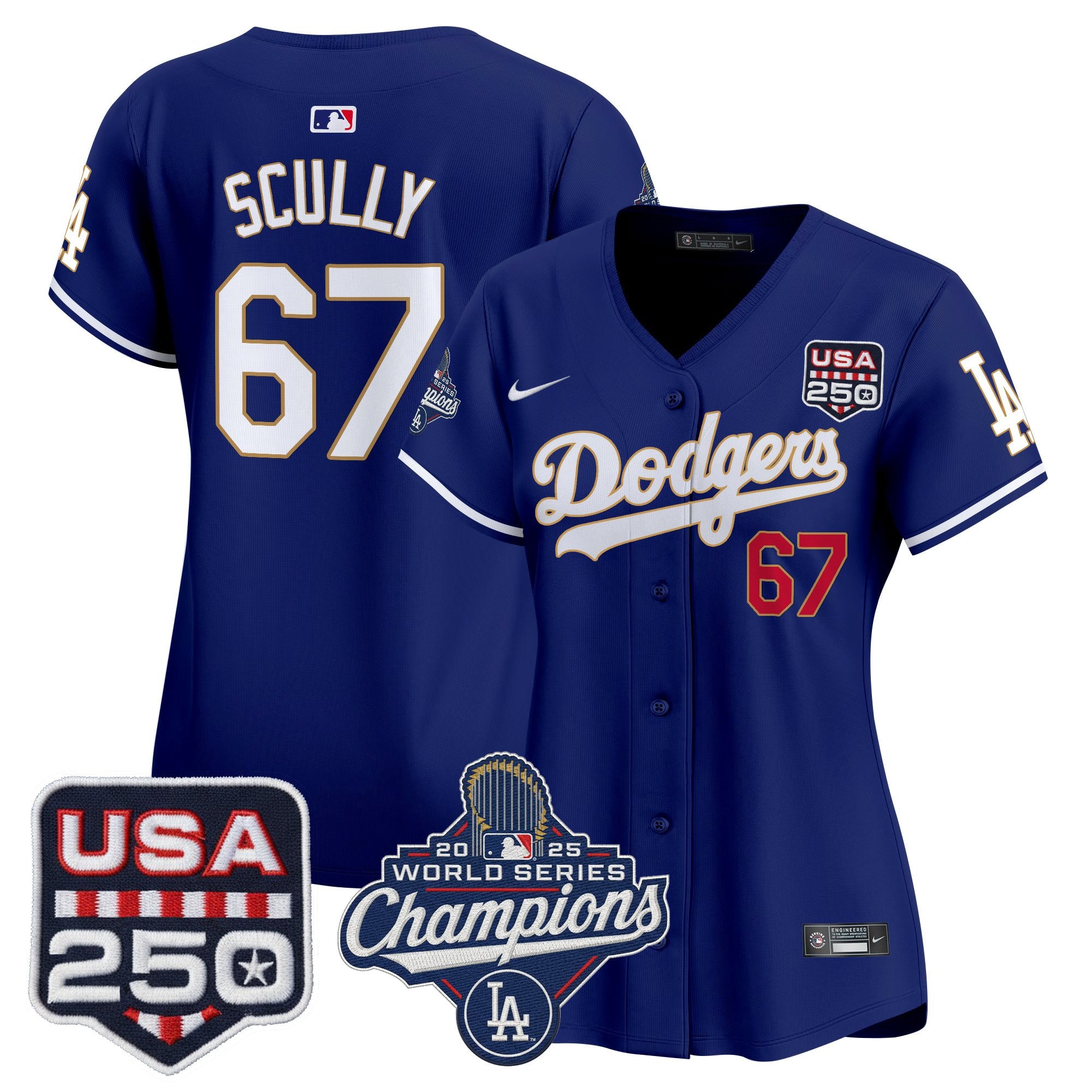 Women's Dodgers 2025 World Series Champions & 250America Patch Vapor Premier Limited Jersey - All Stitched