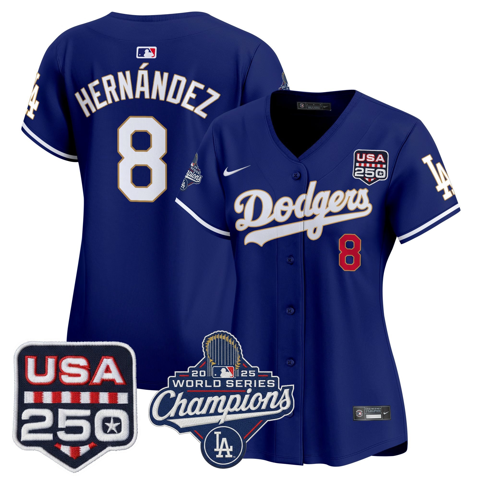 Women's Dodgers 2025 World Series Champions & 250America Patch Vapor Premier Limited Jersey - All Stitched