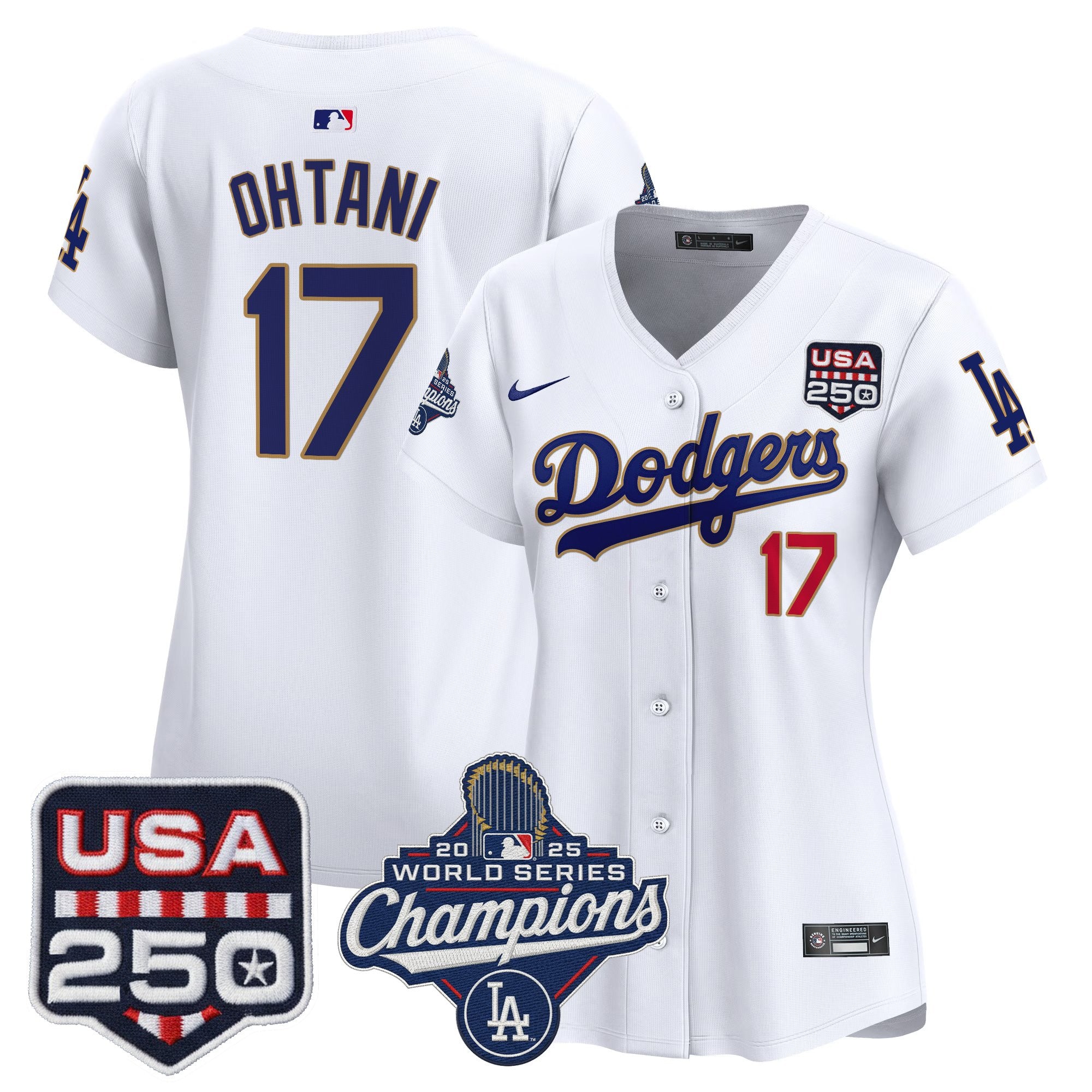 Women's Dodgers 2025 World Series Champions & 250America Patch Vapor Premier Limited Jersey - All Stitched