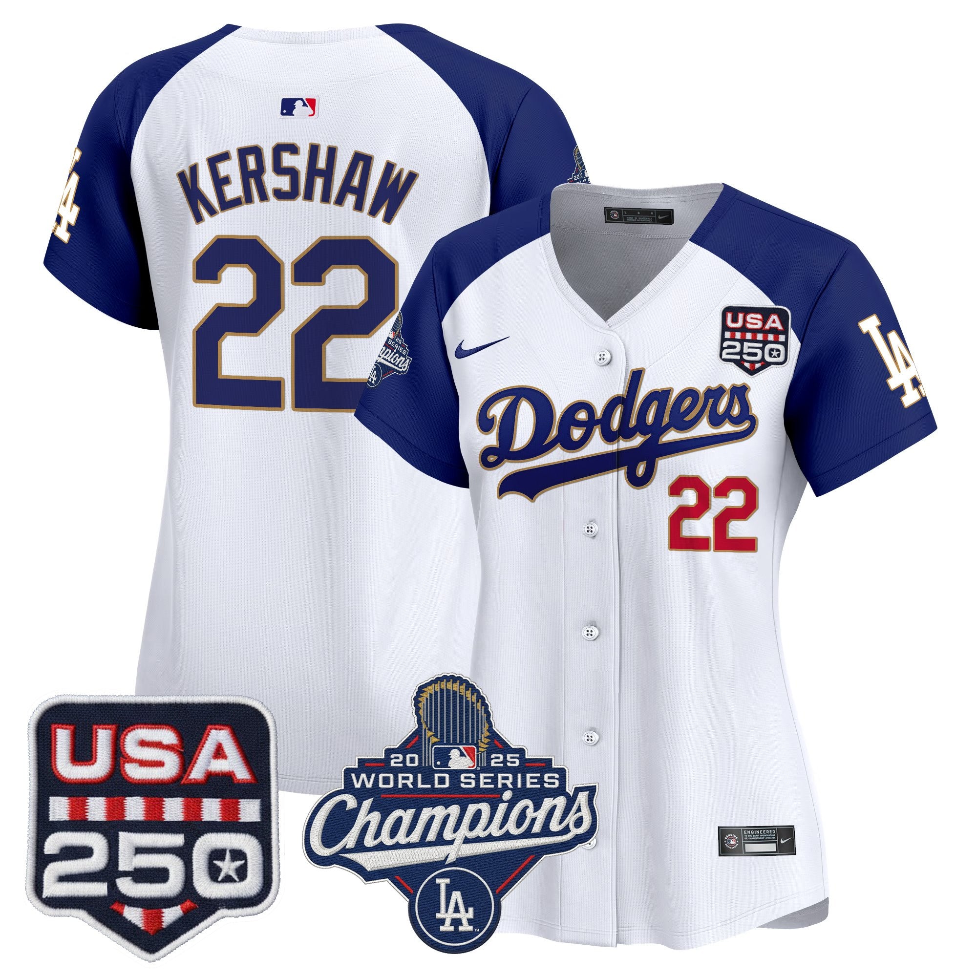 Women's Dodgers 2025 World Series Champions & 250America Patch Vapor Premier Limited Jersey - All Stitched