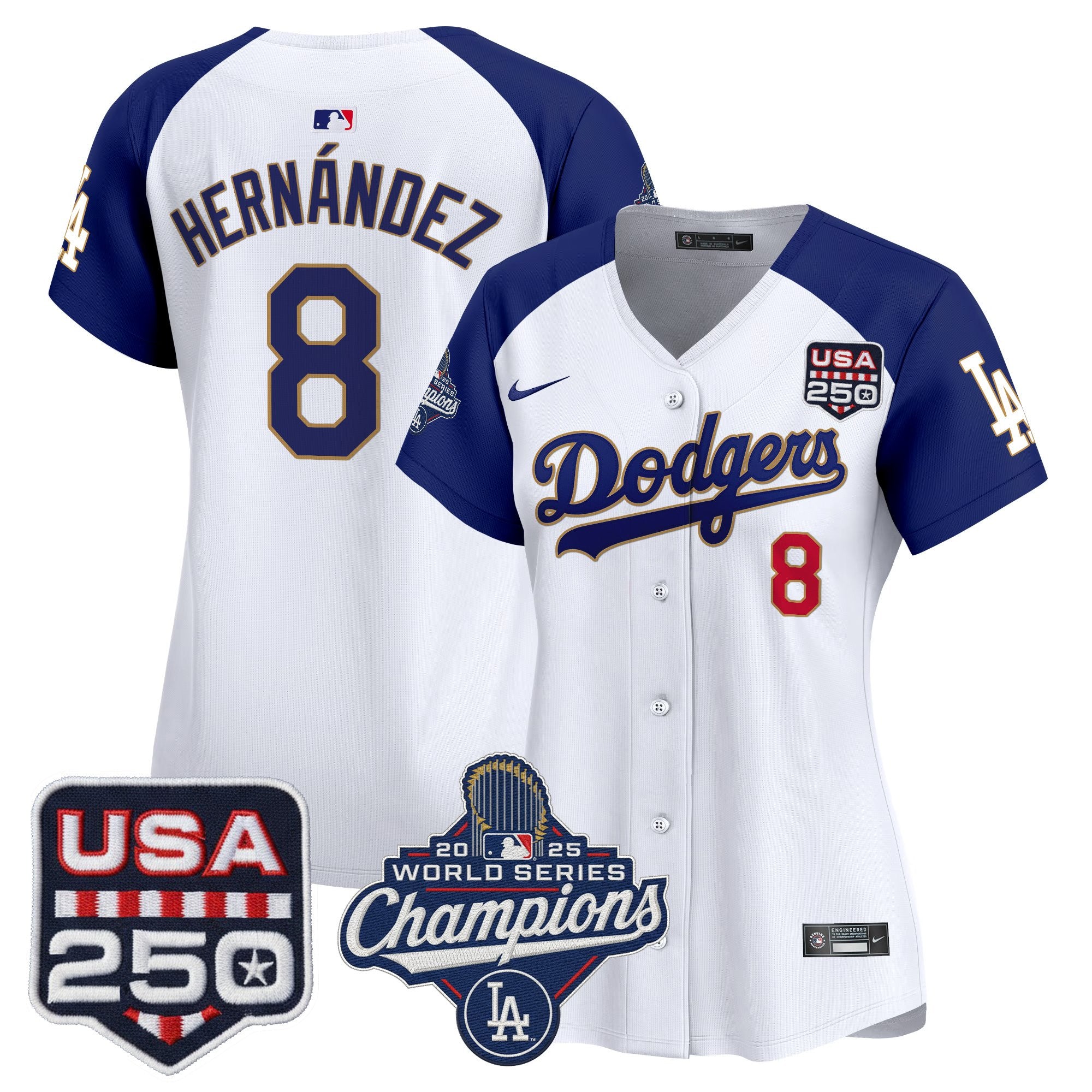 Women's Dodgers 2025 World Series Champions & 250America Patch Vapor Premier Limited Jersey - All Stitched