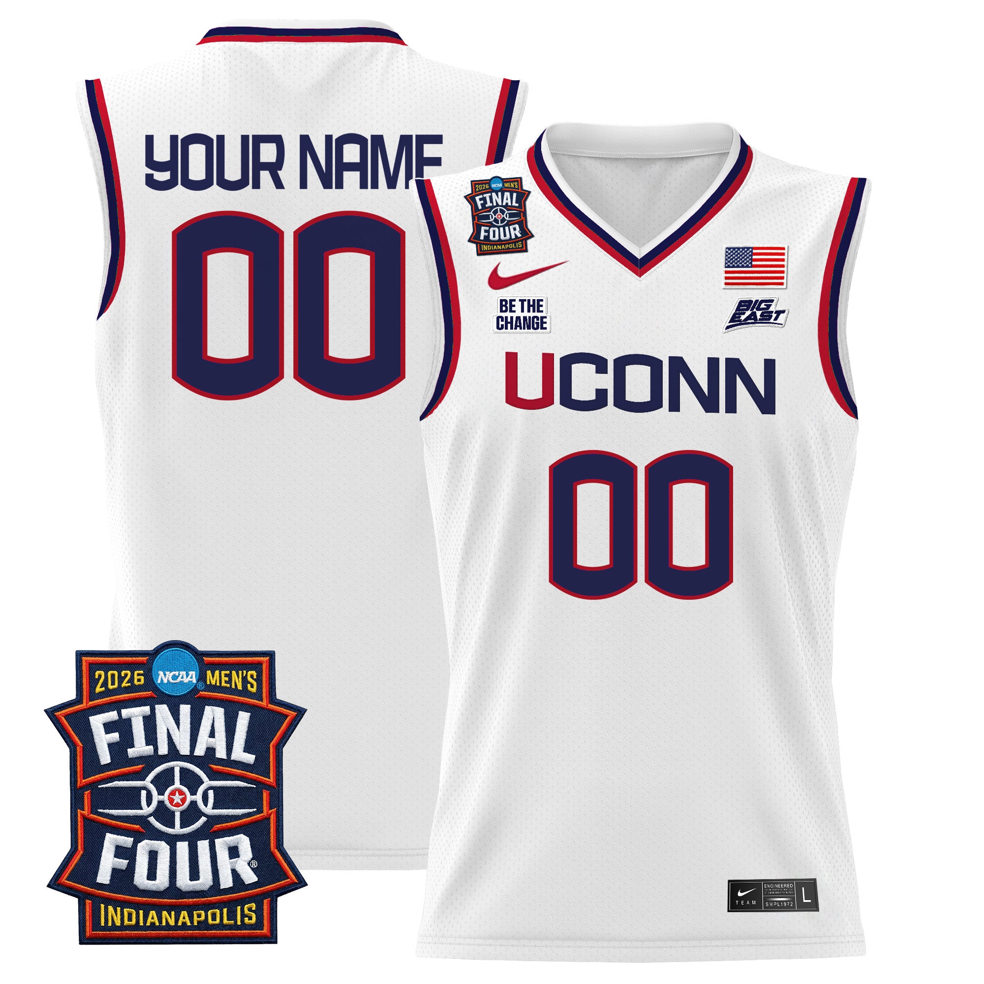 UConn Huskies 2026 Final Four Patch Custom Basketball Jersey - All Stitched
