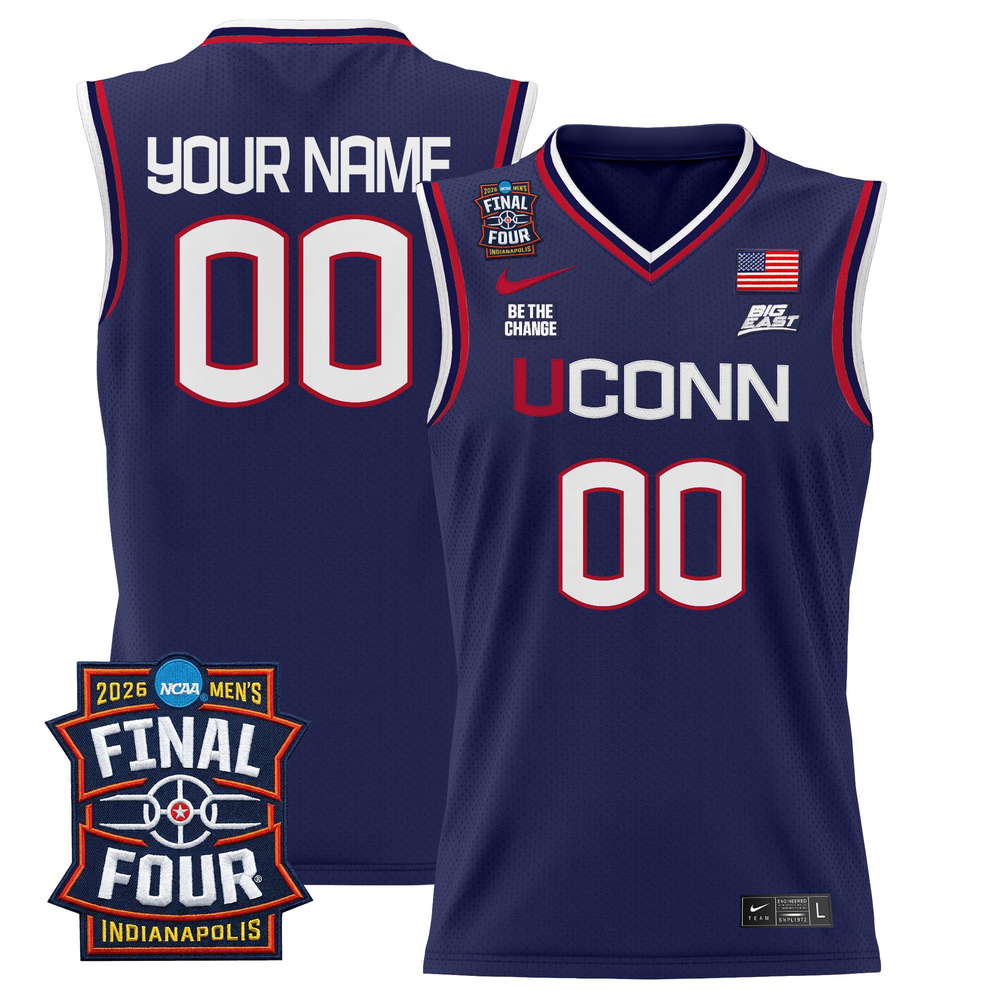 UConn Huskies 2026 Final Four Patch Custom Basketball Jersey - All Stitched