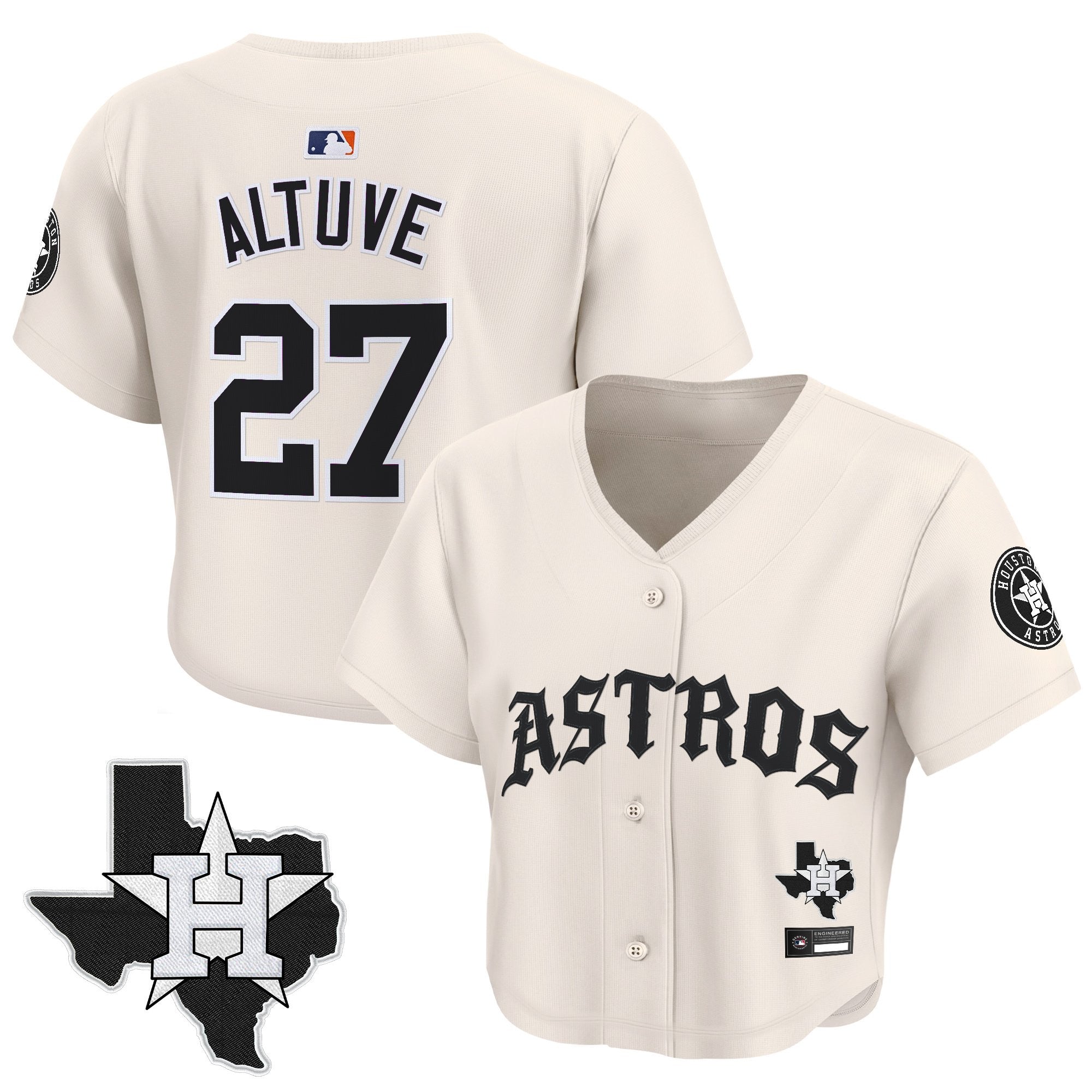 Women's Houston Astros 'Old English Edition' Crop Top Baseball Jersey - All Stitched