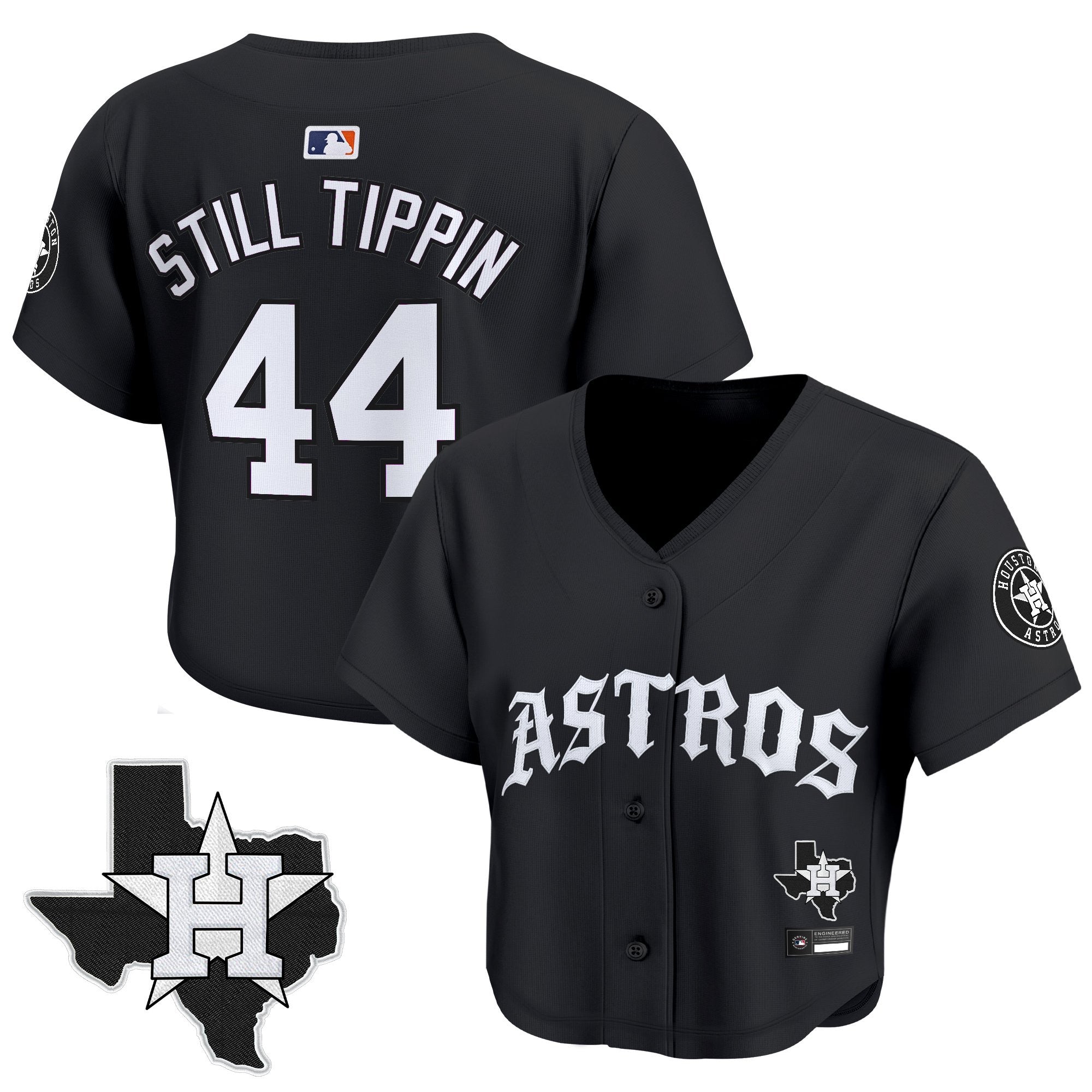 Women's Houston Astros 'Old English Edition' Crop Top Baseball Jersey - All Stitched