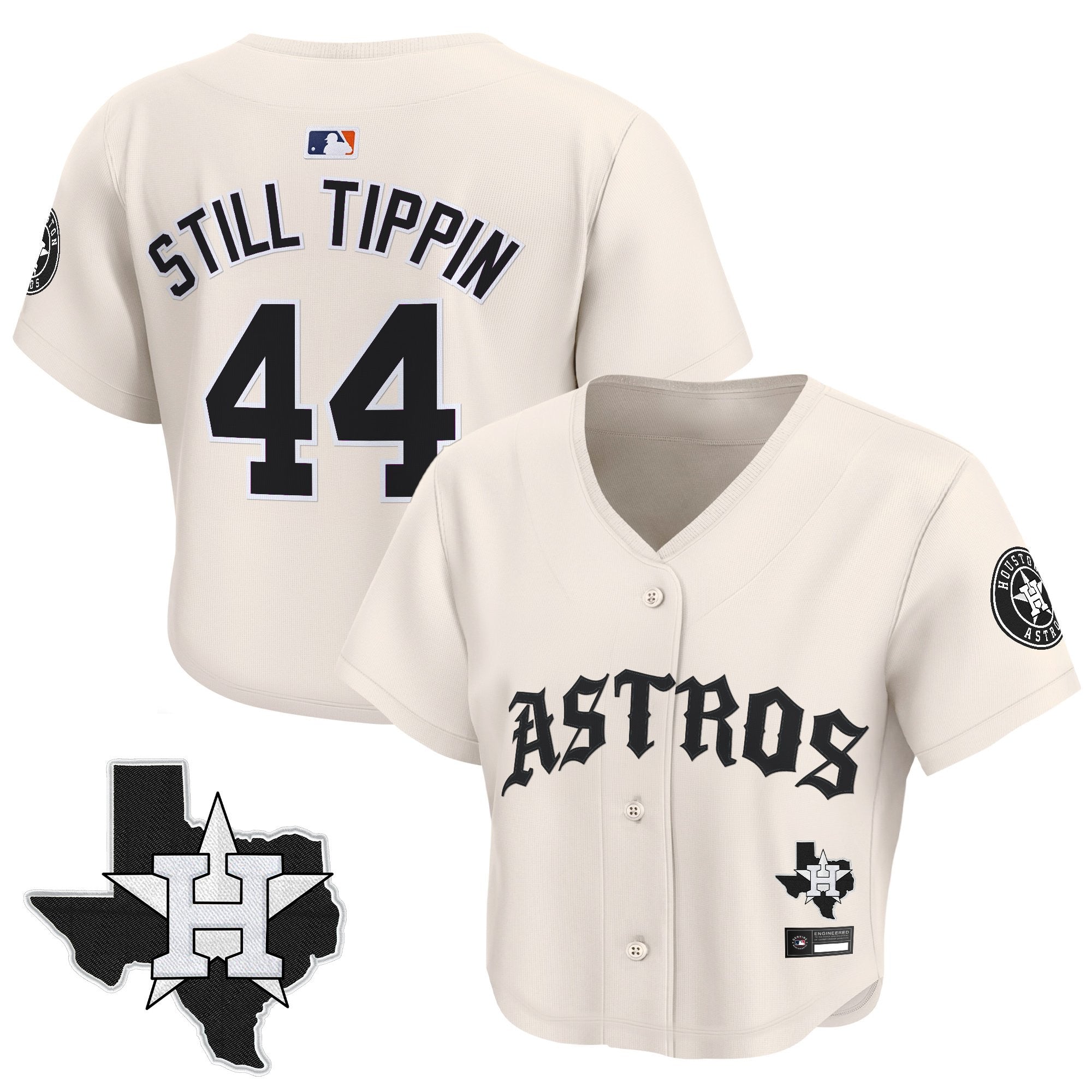 Women's Houston Astros 'Old English Edition' Crop Top Baseball Jersey - All Stitched