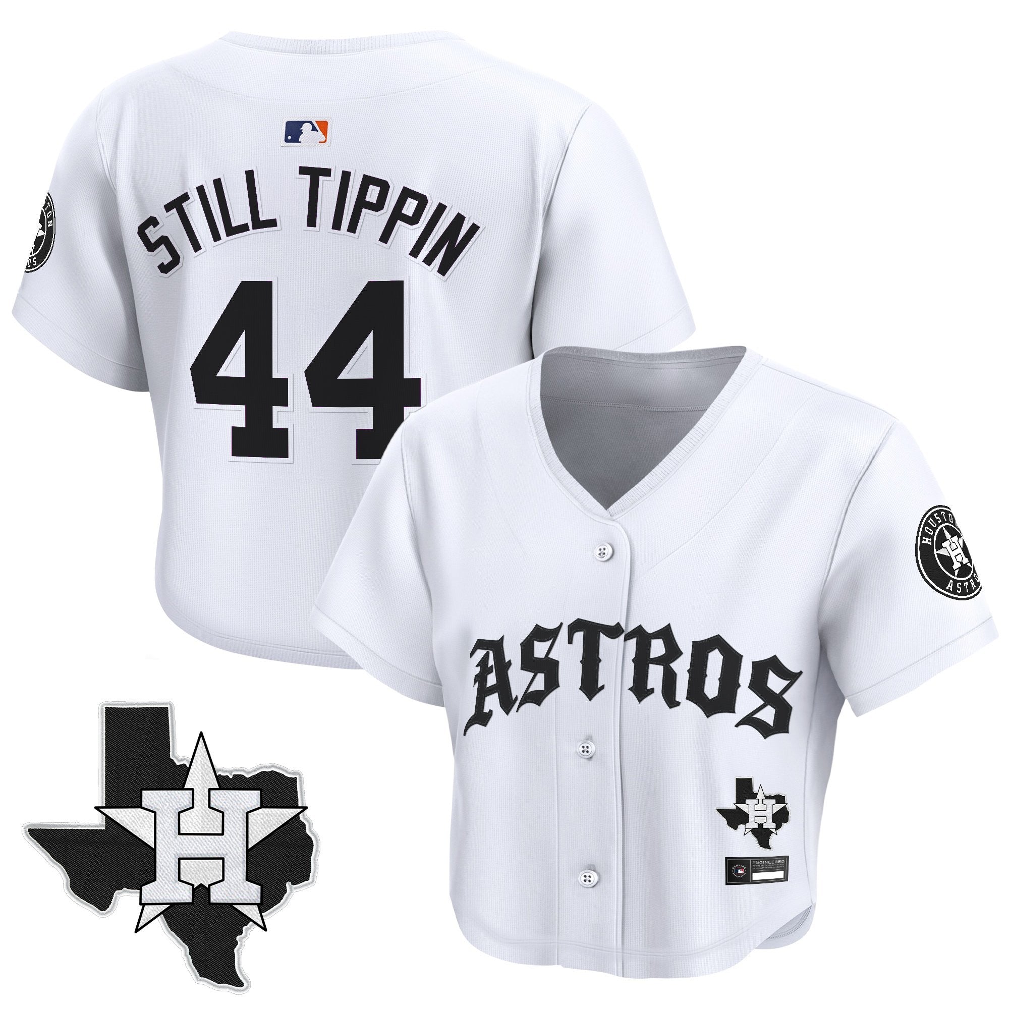 Women's Houston Astros 'Old English Edition' Crop Top Baseball Jersey - All Stitched