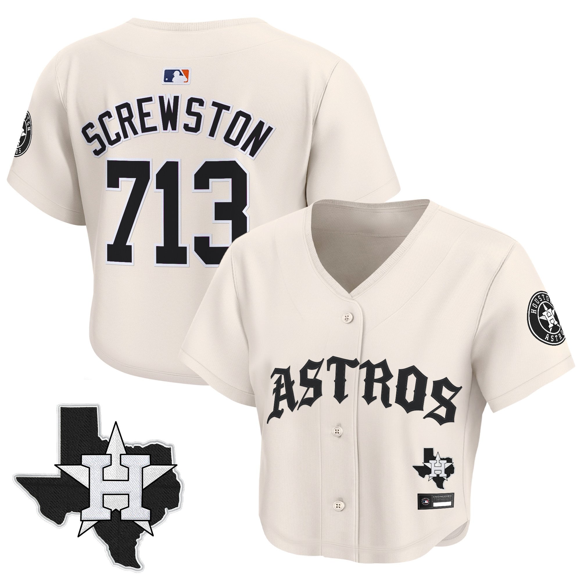 Women's Houston Astros 'Old English Edition' Crop Top Baseball Jersey - All Stitched