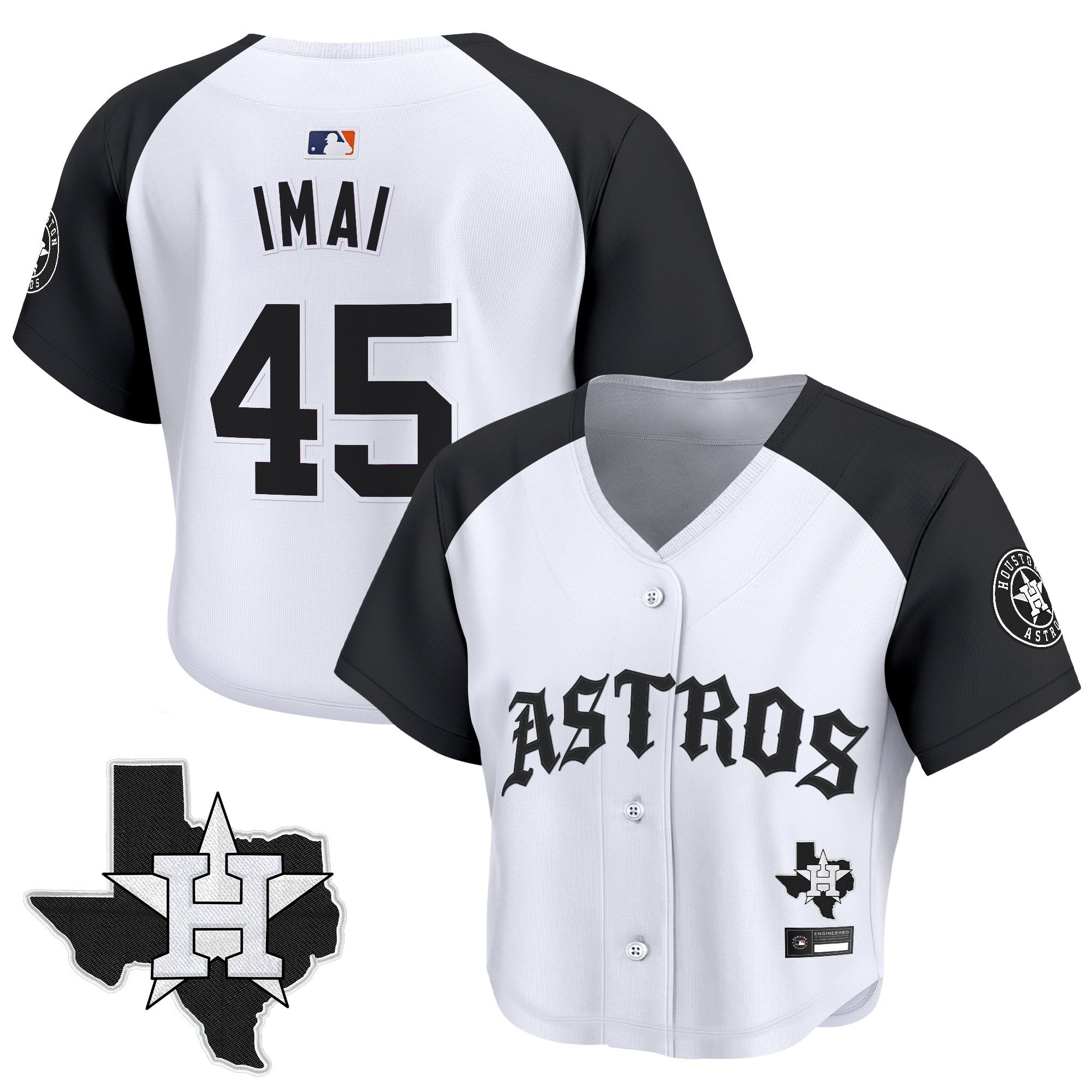 Women's Houston Astros 'Old English Edition' Crop Top Baseball Jersey - All Stitched