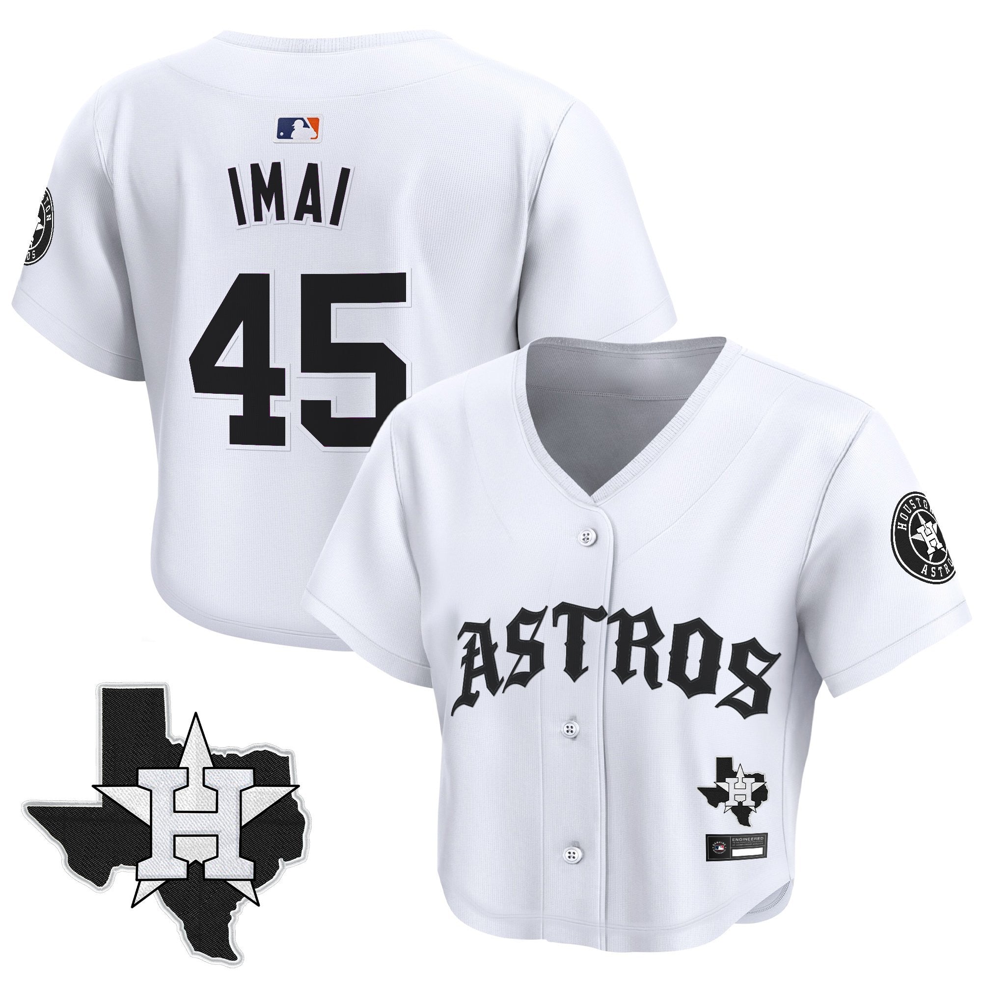 Women's Houston Astros 'Old English Edition' Crop Top Baseball Jersey - All Stitched