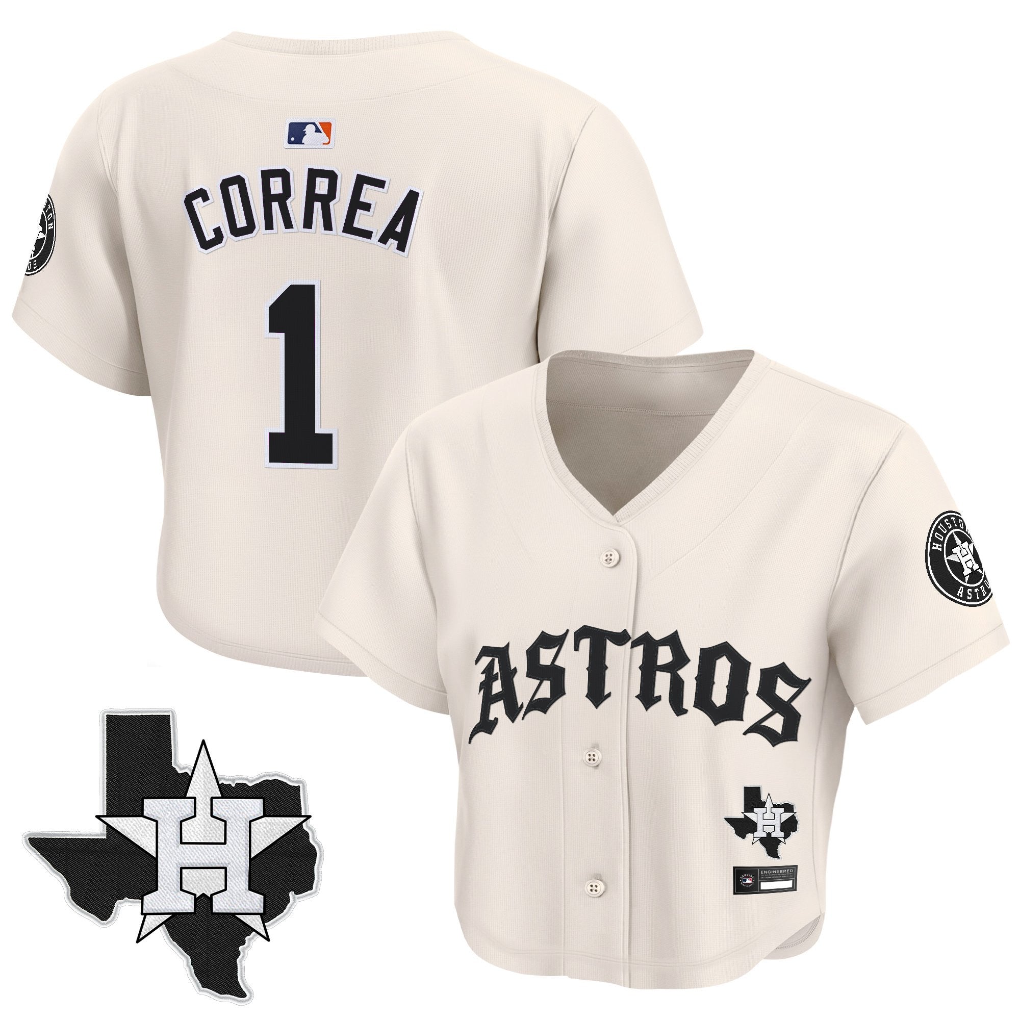 Women's Houston Astros 'Old English Edition' Crop Top Baseball Jersey - All Stitched